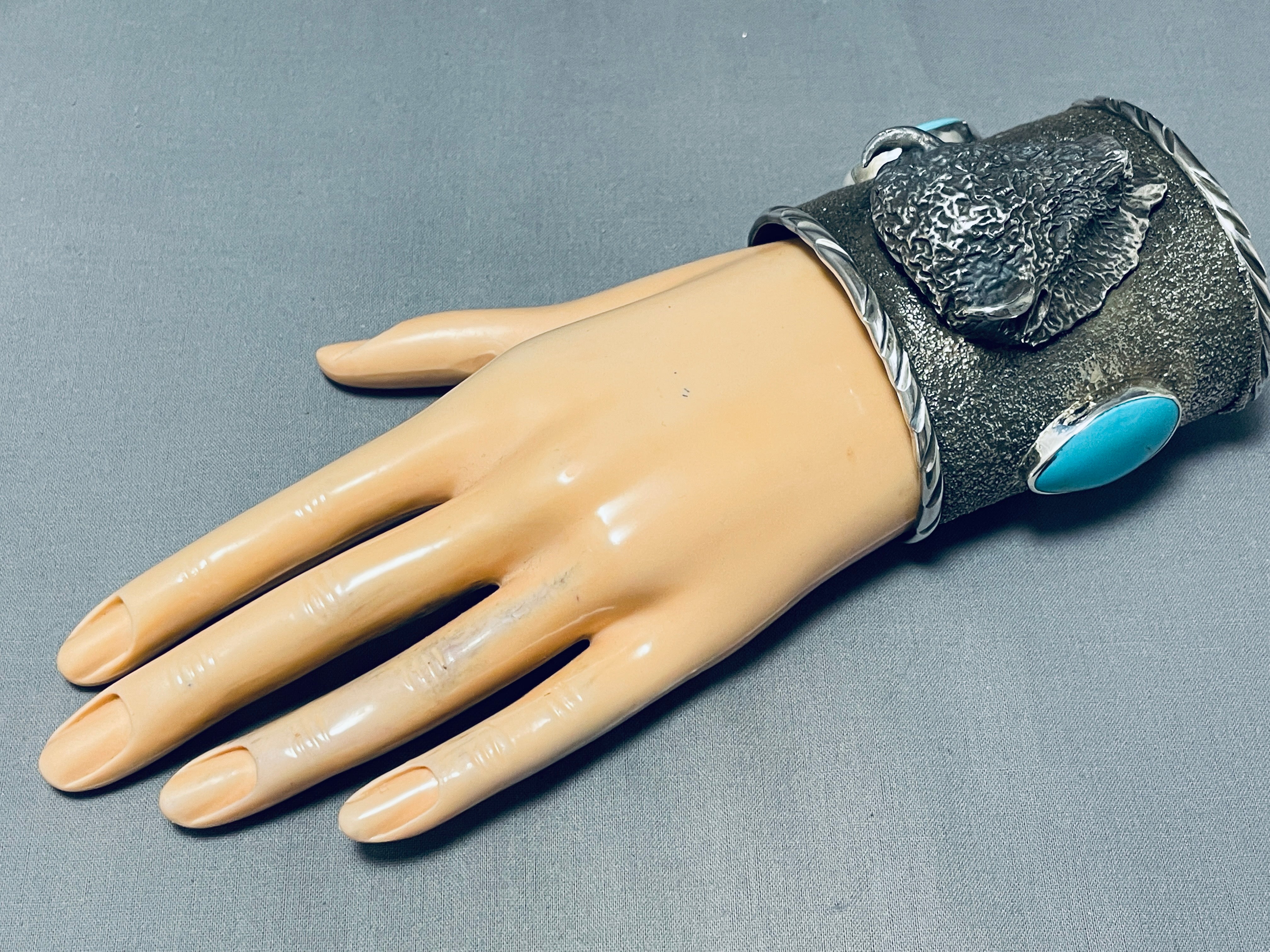 180 Gram Buffalo Native American Turquoise Sterling Silver Bracelet - Handmade Southwest Jewelry for Women & Men - Perfect for Boho Fashion, Gifts & Spiritual Healing