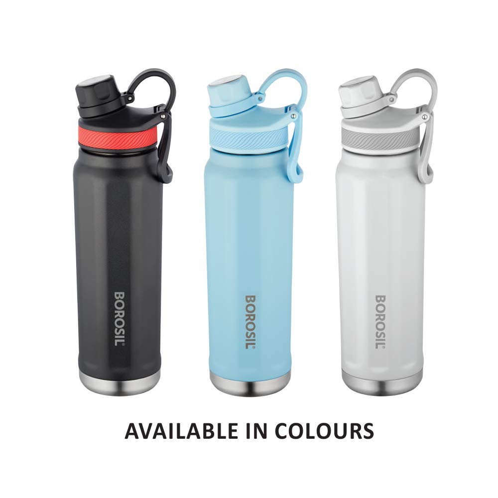 Borosil Stainless Steel Hydra SportSip - Vacuum Insulated Water Bottle 710ml Grey for Gym & Outdoor
