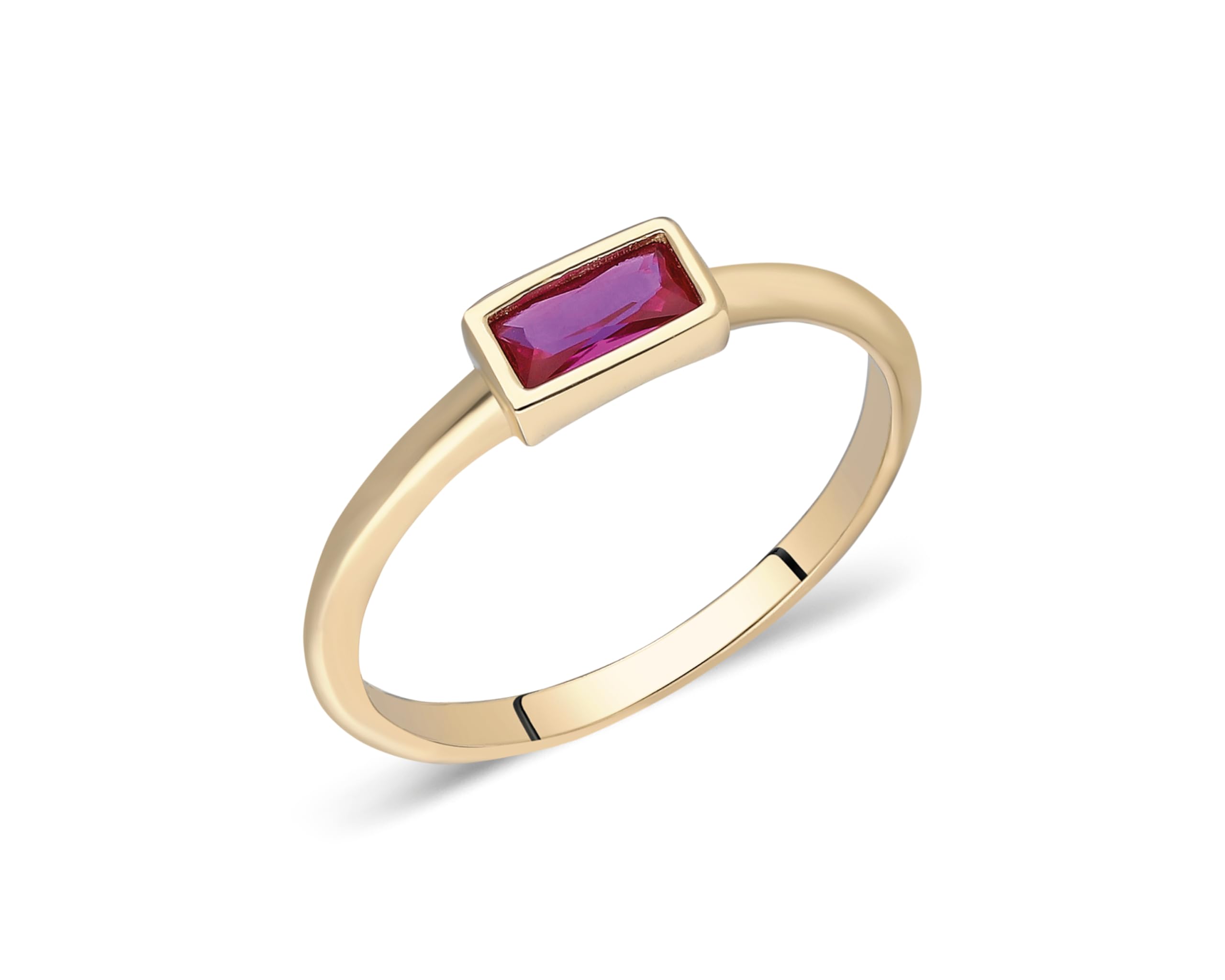 14K Solid Gold Ruby Ring for Women - Baguette Ruby Ring, Minimalist Red Ruby Ring, Stacking Ring, July Birthstone Jewelry | Elegant Gift for Her, Perfect for Weddings, Anniversaries & Special Occasions