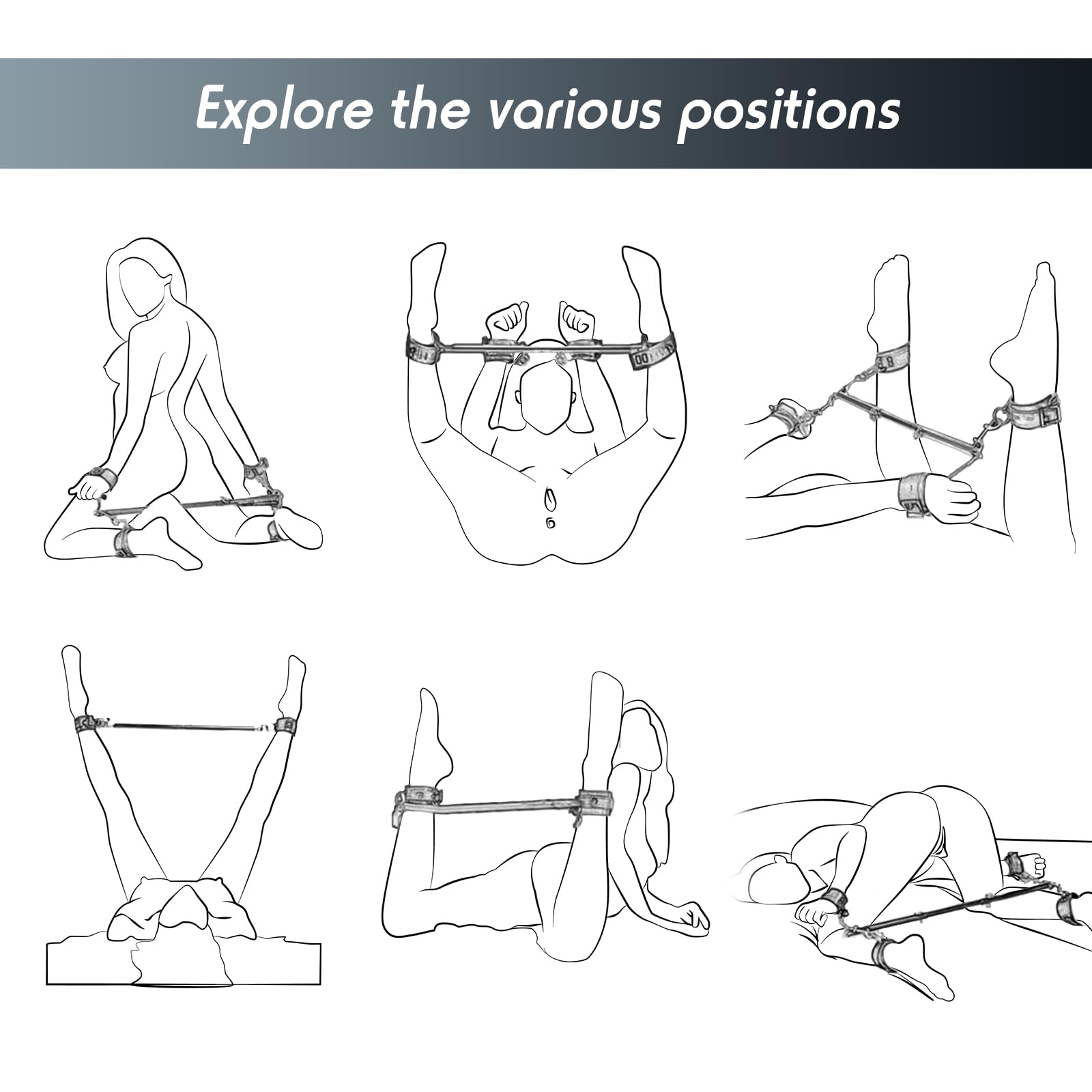Premium BDSM Spreader Bar Bondage Kit with 4 Adjustable Cuffs, Whip & Blindfold - Black Adult Bondage Gear for Couples, SM Games & Sensual Play - Perfect for Bedroom Restraints, BDSM Scenes & Erotic Exploration