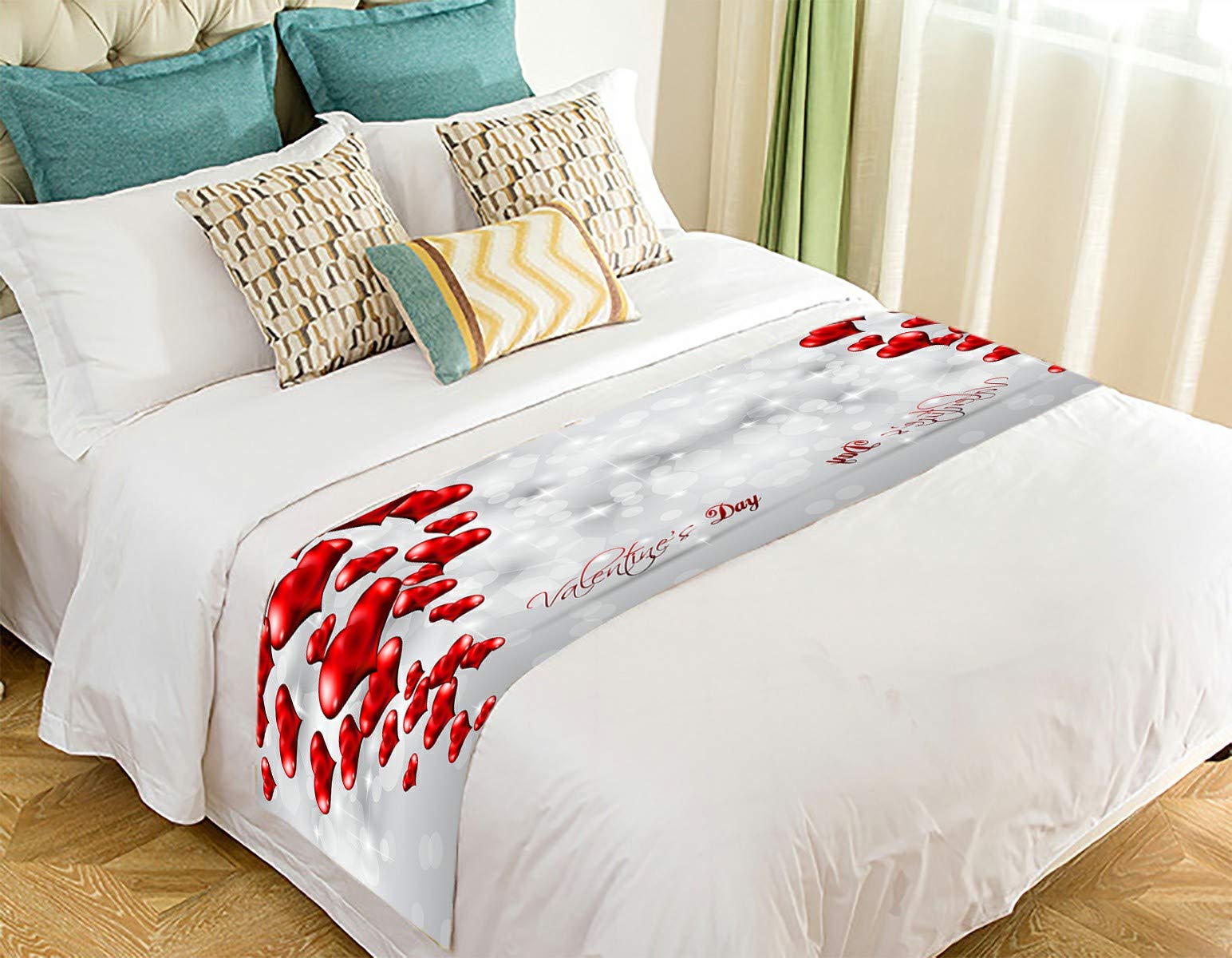 Valentine's Day Bed Runner Scarf - 20x95 Inch Decorative Bed Cover for Romantic Bedroom Decor - Perfect for Weddings, Anniversaries & Special Occasions