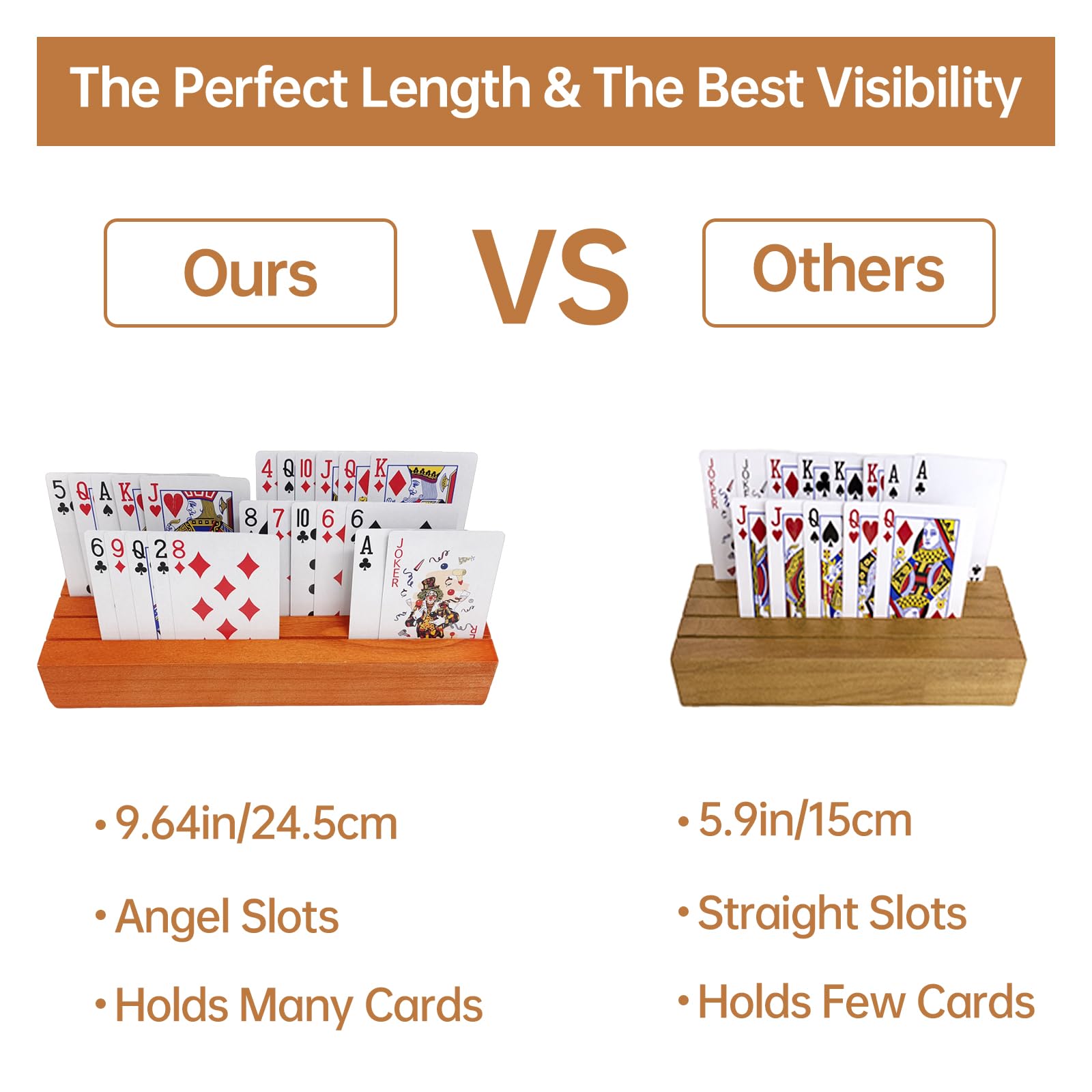 Premium Wooden Playing Card Holders - Hands-Free Deck Stand for Kids & Seniors - 2 Pack Card Organizer Trays - Perfect for Poker, Blackjack, Solitaire & Family Game Nights