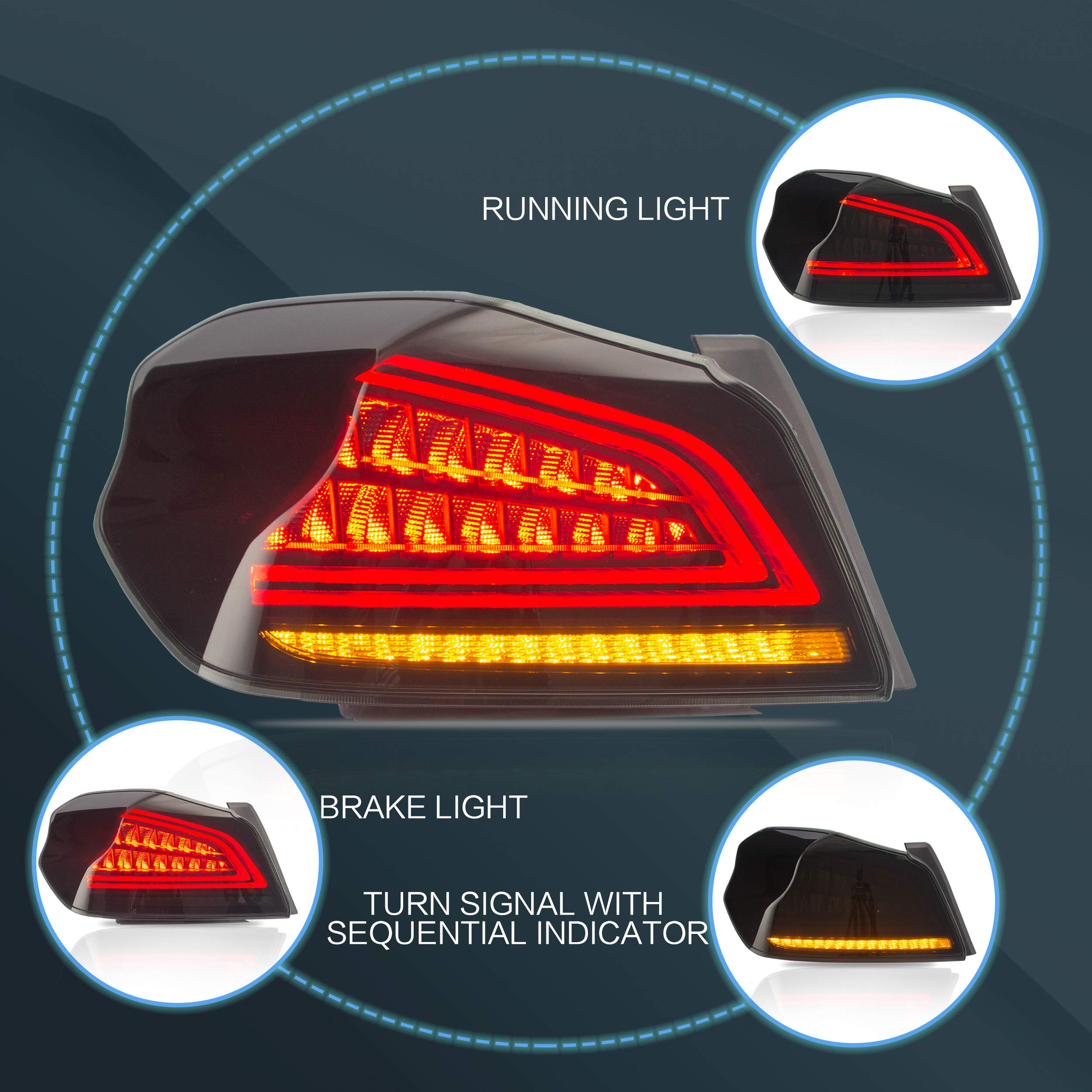 VLAND LED Tail Lights Assembly - Smoked Black for 2014-2021 Subaru WRX/STI 1st Gen | High-Performance Lighting Upgrade for Night Driving & Car Customization