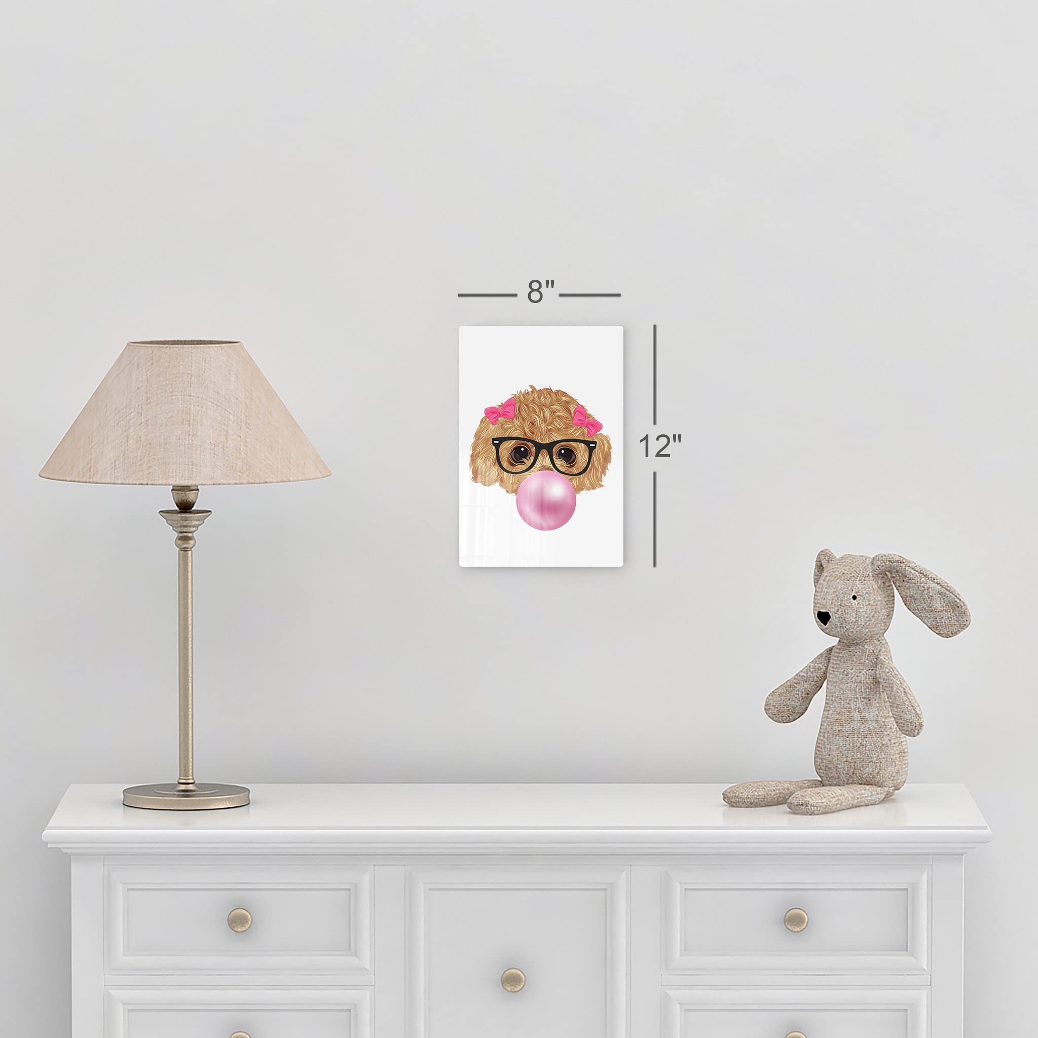 Toy Poodle Puppy Portrait with Glasses Chewing Bubble Gum - Metal Wall Art Print for Pet Lovers, Pop Art Decor for Living Room, Bedroom, Nursery - Perfect Dog Gift for Kids & Baby Rooms - 36x24 Inches