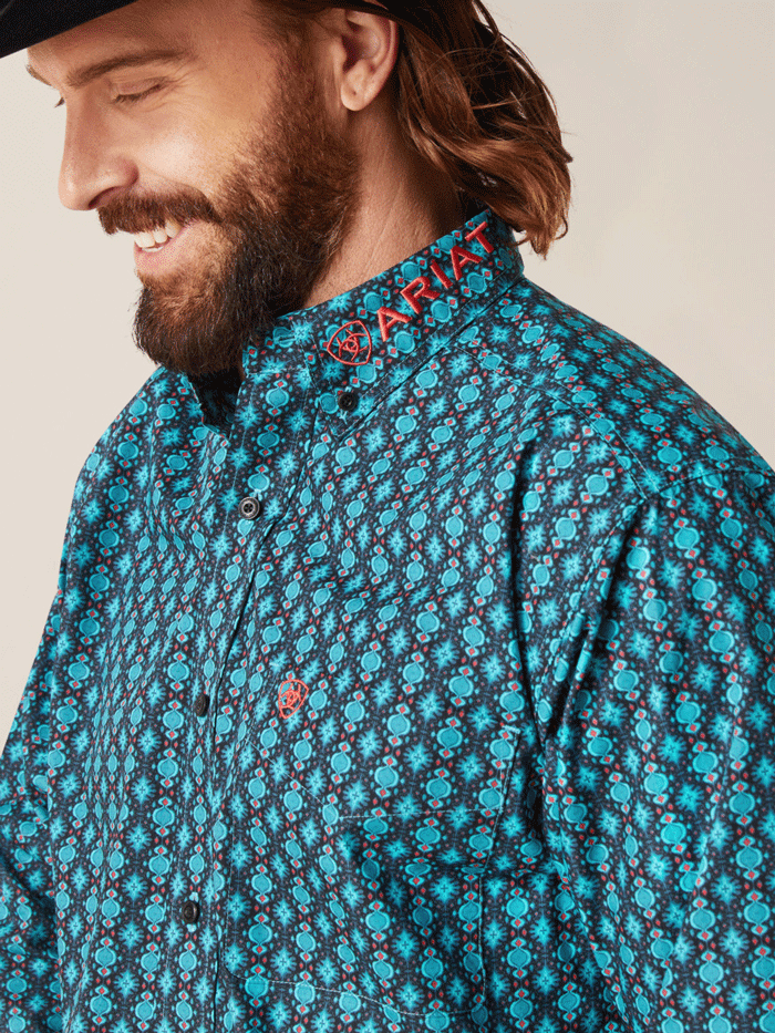Ariat Men's Team Case Classic Fit Shirt - Black & Teal Western Shirt for Cowboy, Rodeo & Casual Wear