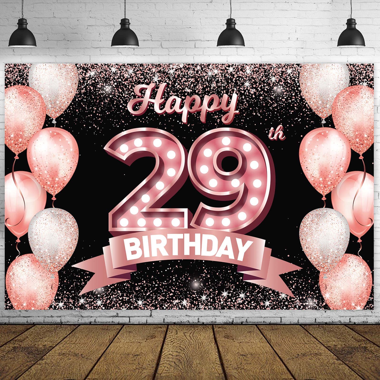 29th Birthday Rose Gold Banner Backdrop - Cheers to 29 Years Decorations with Confetti Balloons for Women | Pink Glitter Party Supplies, Background & Gift Ideas for Birthday Celebrations