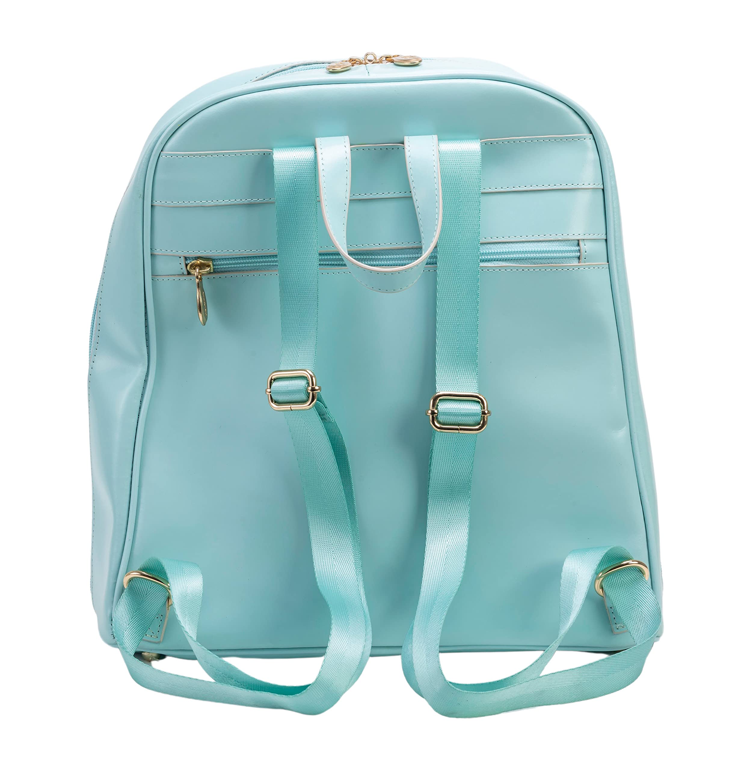 Stylish Women's Leather Business Backpack for Laptop & Tablet - Aqua Blue Small Size | Perfect for Office, Commuting & Travel