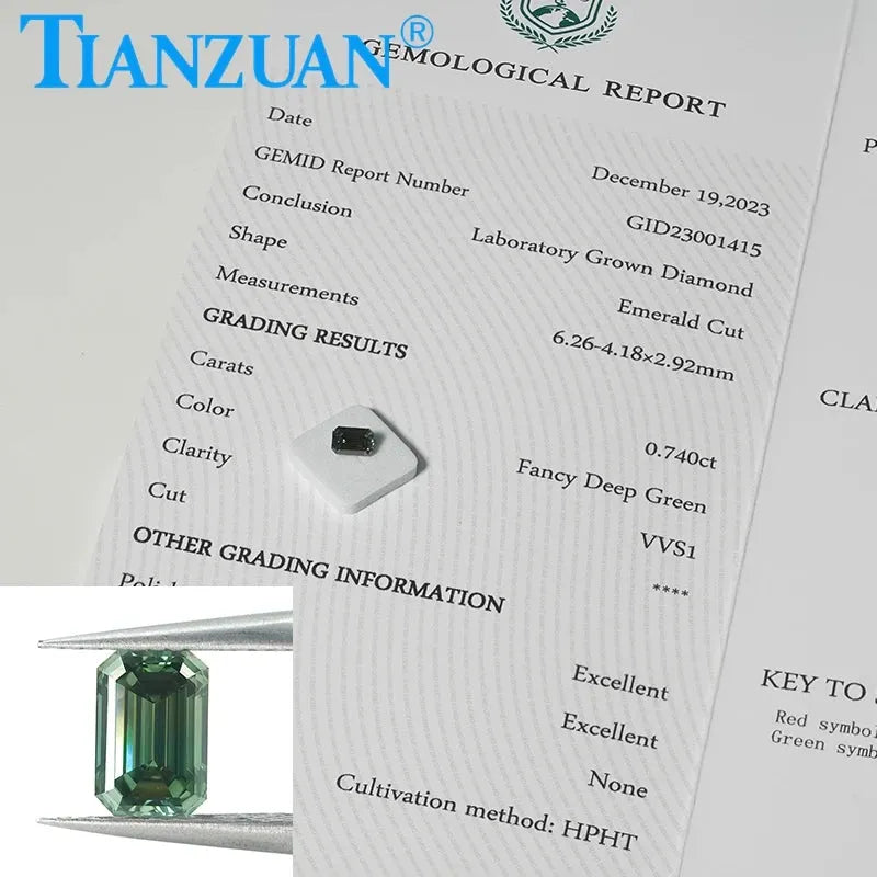 1.6CT Lab Grown Emerald Cut Diamond - Fancy Deep Green VVS2 Clarity 2EX Cut GEMID Certified Loose Gemstone for Jewelry Making & Engagement Rings