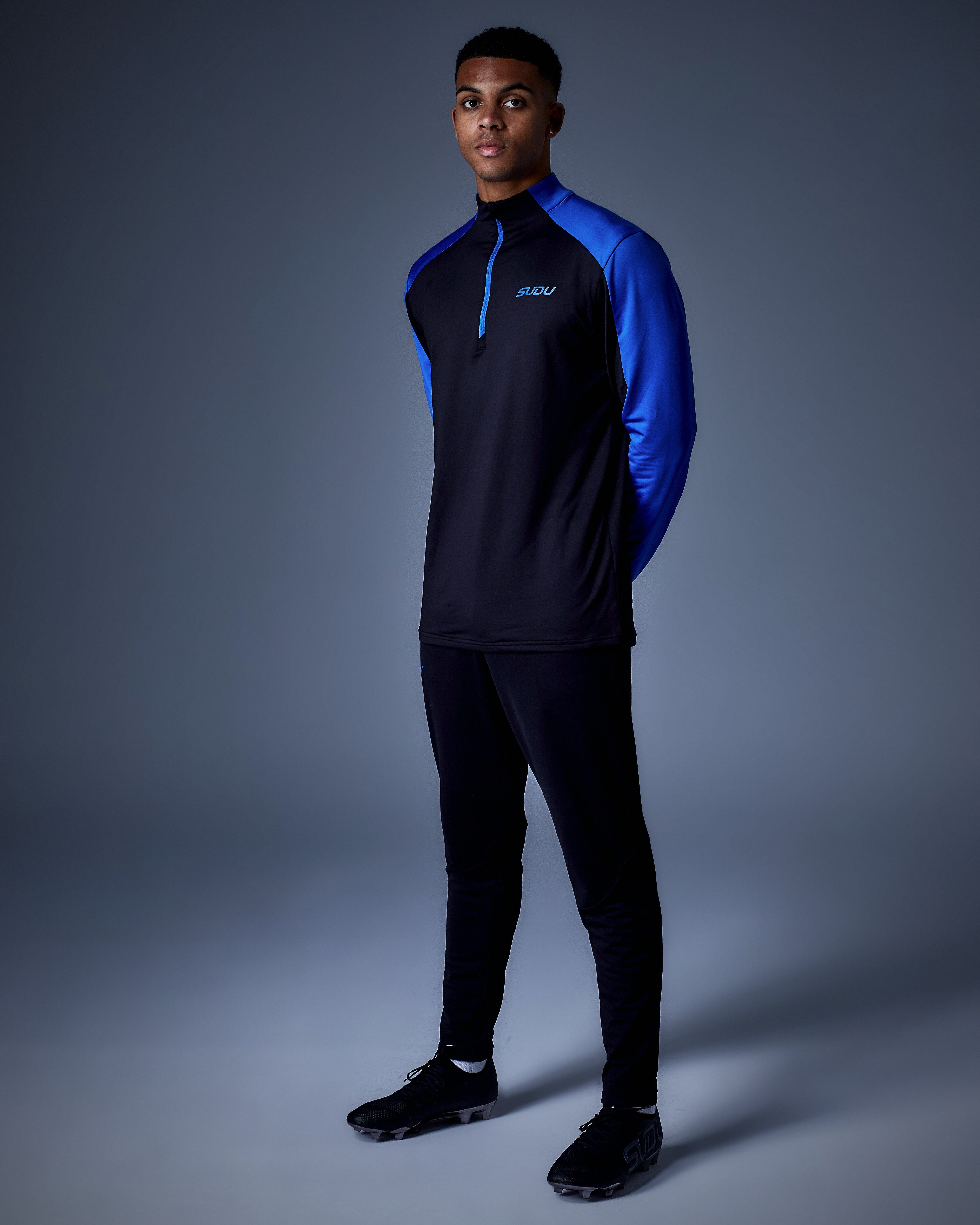 SPZM 01 Quarter Zip Midlayer Fleece Jacket - Black & Blue Color Options | Warm Lightweight Layering for Hiking, Running & Outdoor Activities
