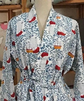 Natural Habitat Robe Harbor Boat Blue 2464A - Cozy Fleece Bathrobe for Relaxing at Home, Spa, or Vacation