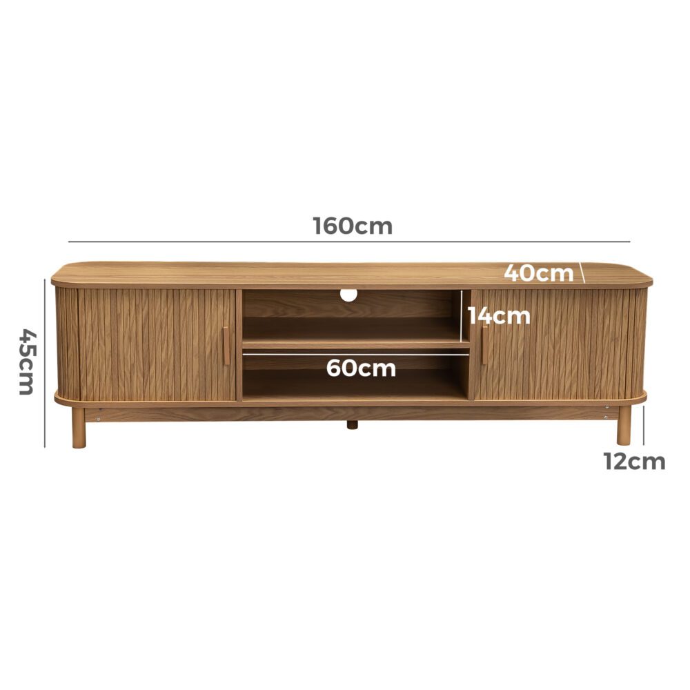 160cm Ribbed Natural Wood TV Stand Entertainment Center - Modern Media Console for Living Room, Bedroom & Home Theater