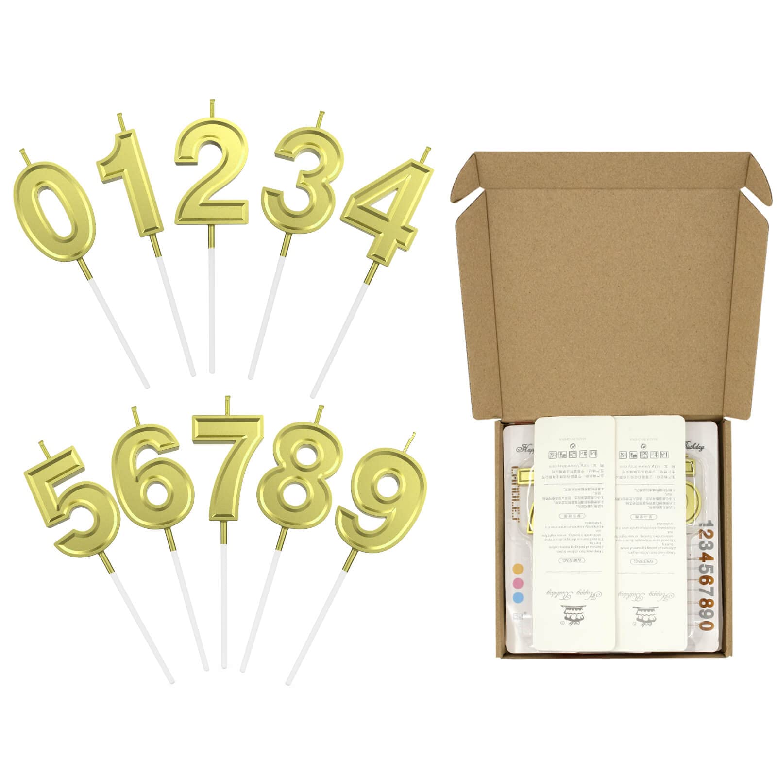 10-Piece Gold Glitter Number Birthday Candles Set (0-9) - Champagne Gold Cake Toppers for Birthday Parties, Weddings & Special Celebrations - Perfect for Cakes, Cupcakes & Dessert Decorations