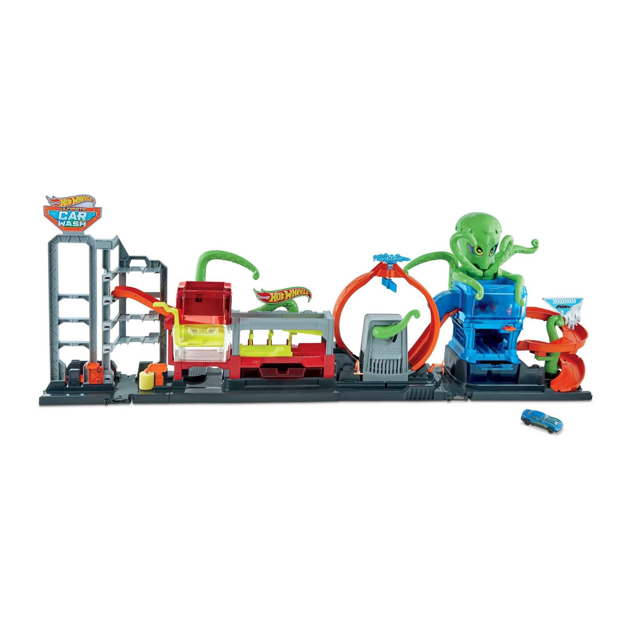 Hot Wheels Octopus Car Wash Toy Track Set - Green Stunt Playset for Kids | Perfect for Indoor & Outdoor Racing Fun