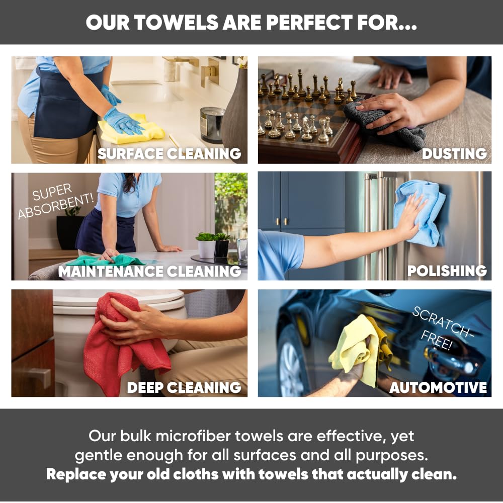 Premium 12x12 Inch Multipurpose Microfiber Cleaning Cloths - 400 Pack Bulk Wholesale | High Density, No Fray Edges | Chemical-Free, Eco-Friendly | Perfect for Car Detailing, Kitchen Cleaning & Gym Wipes (Green)