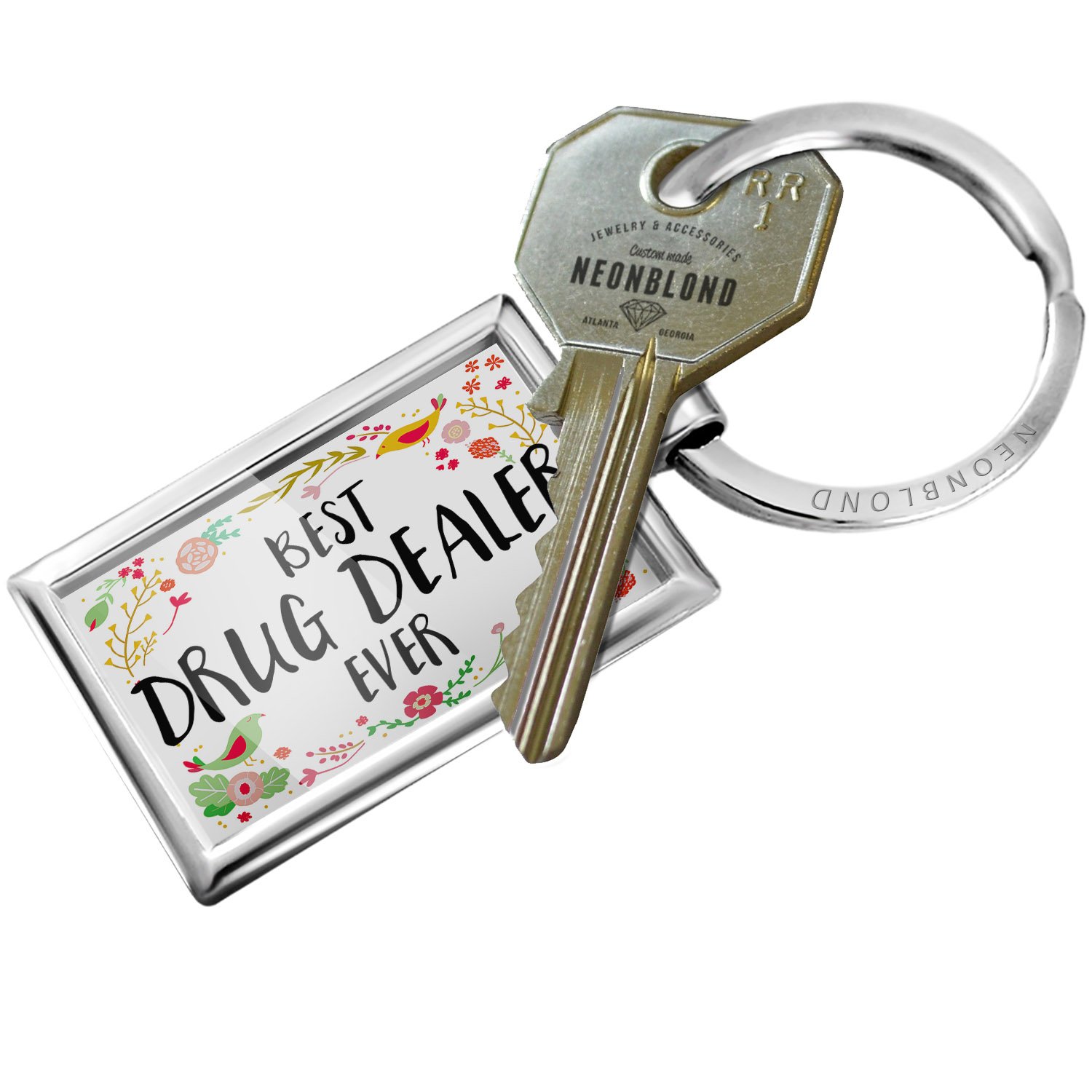 Floral Border Happy Keychain - Cute & Stylish Keyring for Women, Girls - Perfect for Gifts, Purse Accessories, and Everyday Use