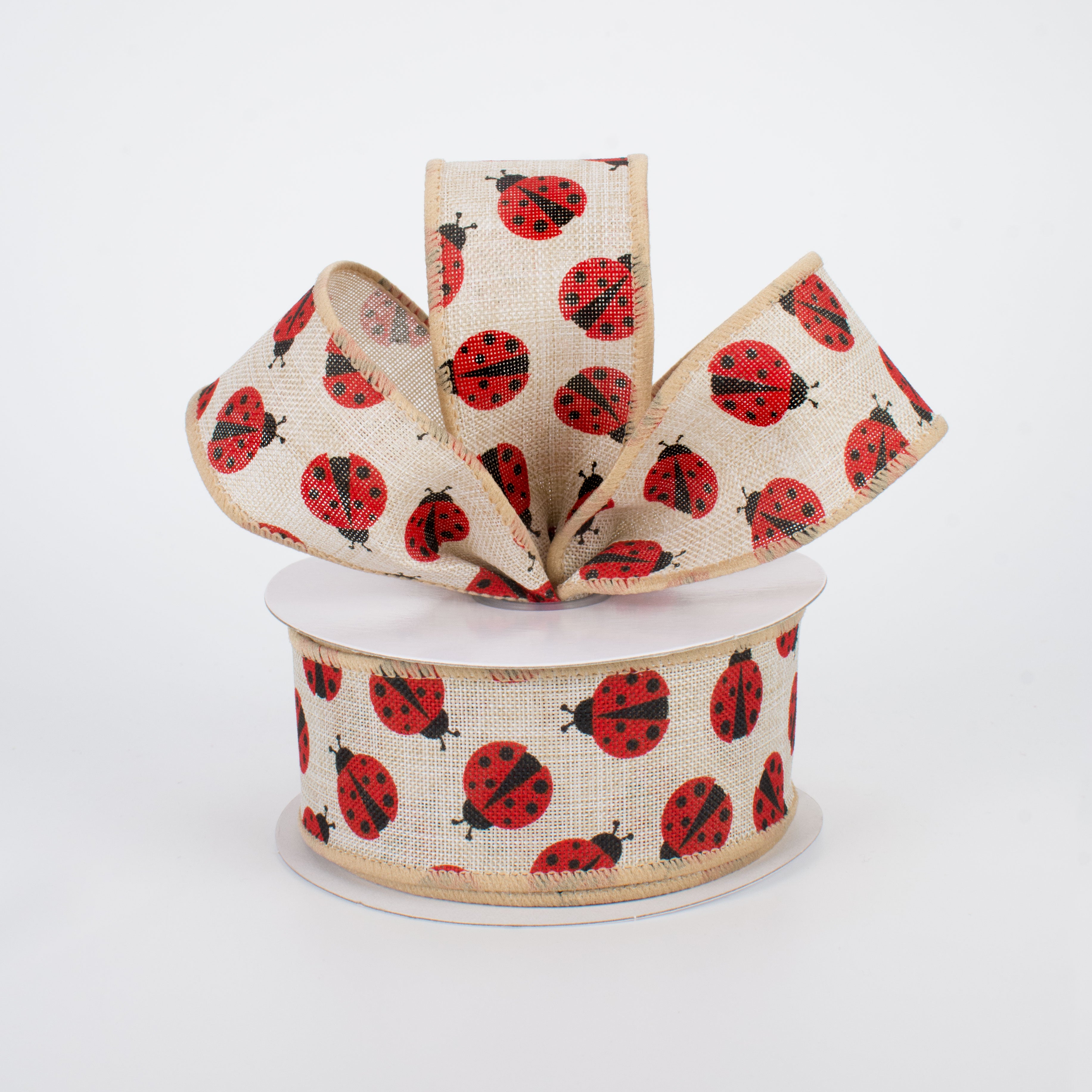 1.5 Inch Red Ladybugs Ribbon - Natural Cotton Fabric (10 Yards) for DIY Crafts, Gift Wrapping, and Home Decor