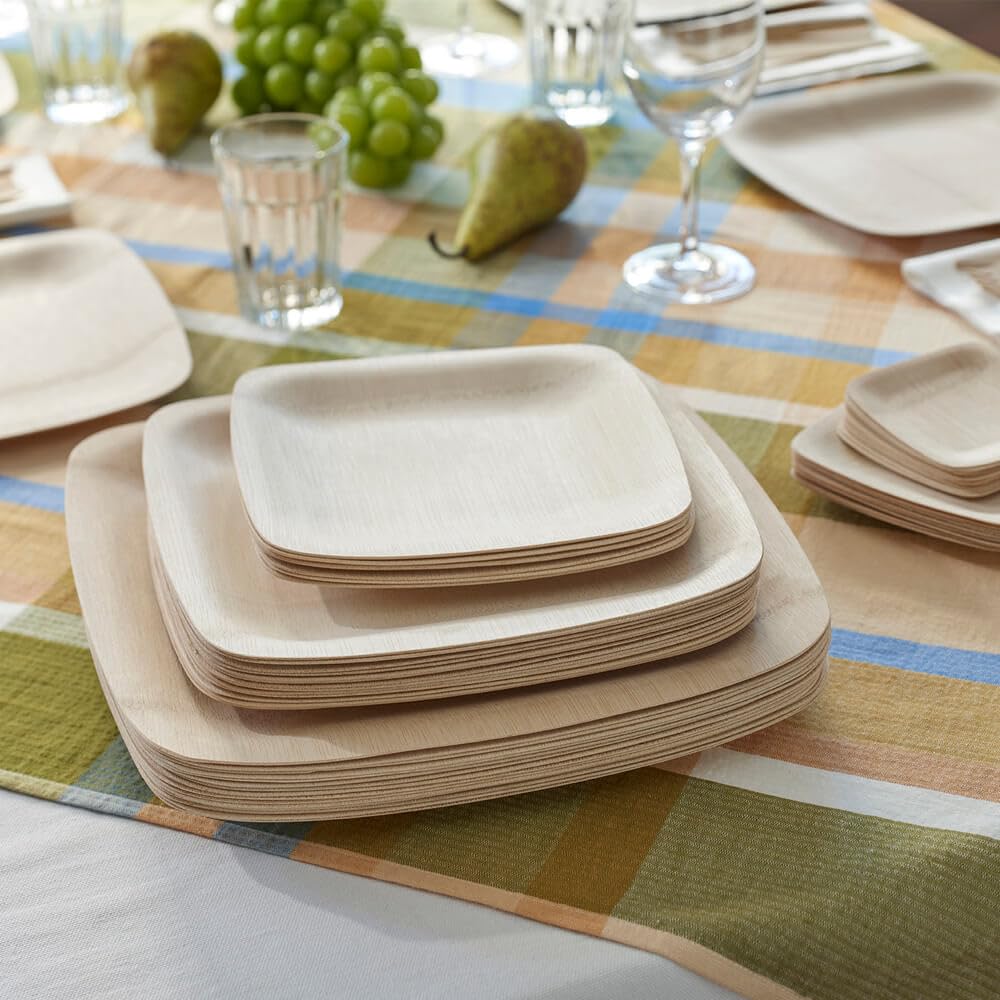 100-Pack 7 Inch Biodegradable Square Bamboo Plates - Eco-Friendly Disposable Plates for Parties, Weddings & Events | Perfect for Outdoor Picnics, BBQ Gatherings & Sustainable Celebrations