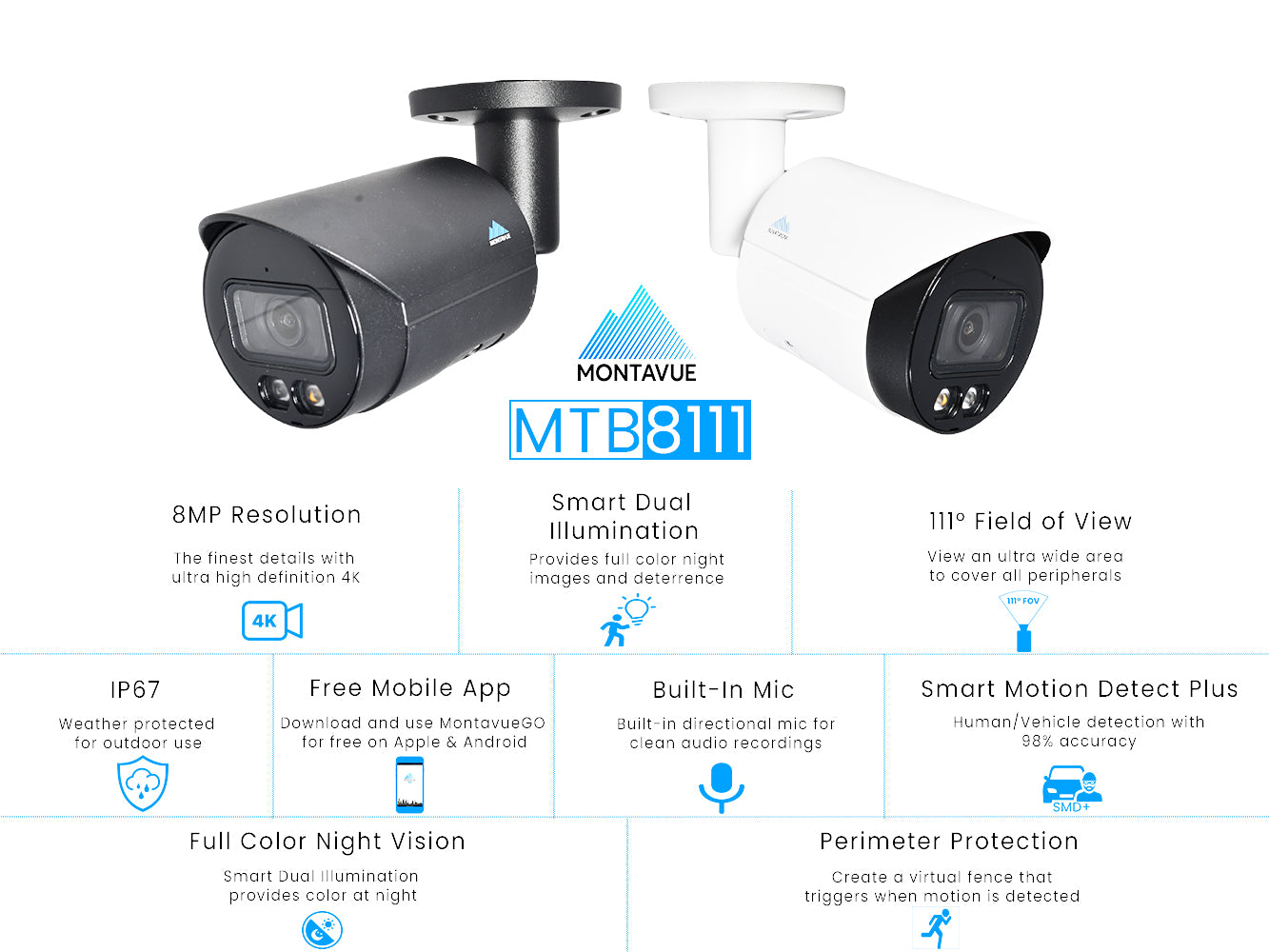 MTB8111 8MP 4K Security Camera System - 4 SMD+ Bullet Cameras & 64 Channel NVR with 10TB HDD - Outdoor/Indoor Surveillance for Home & Business Protection