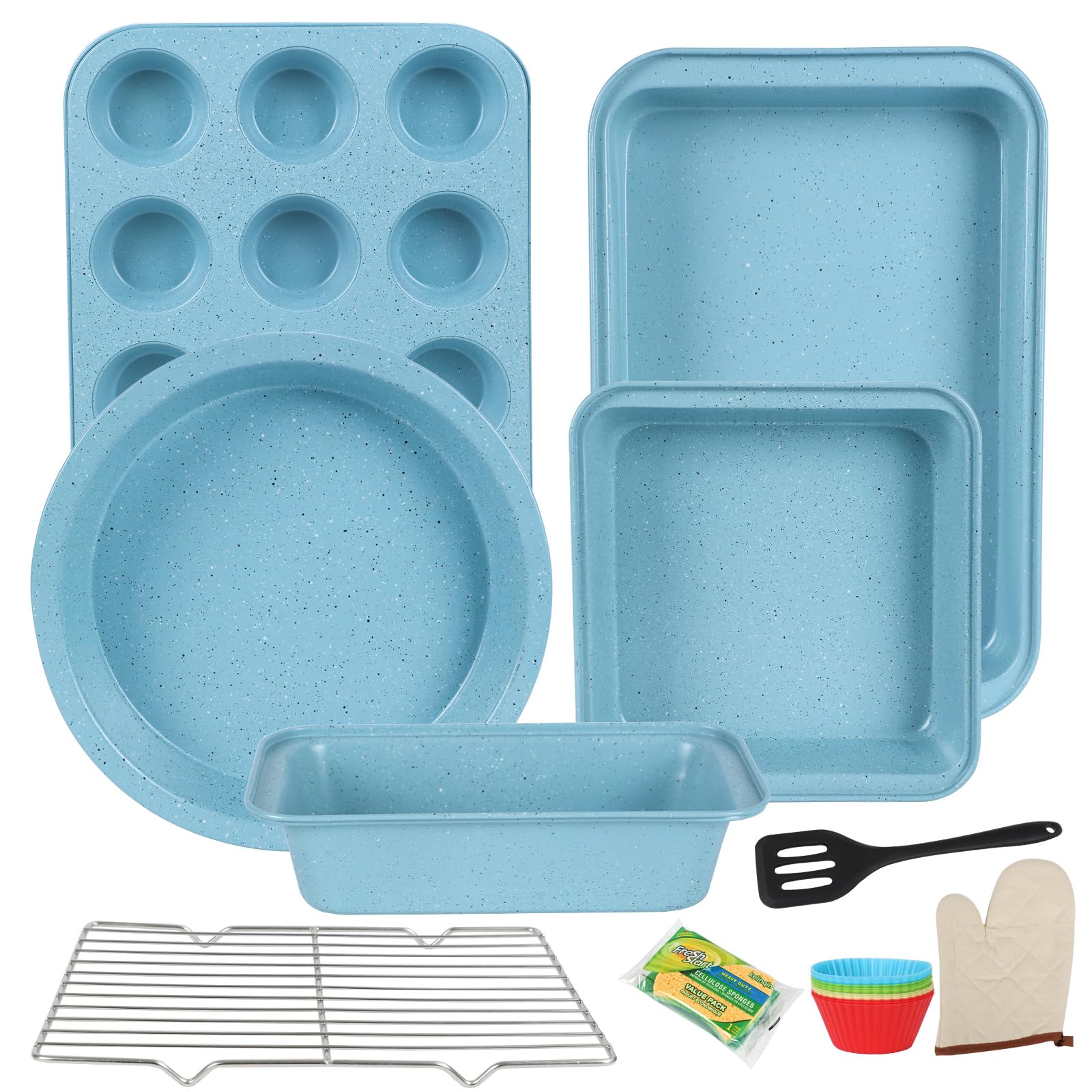 6-Piece Nonstick Baking Pans Set - Carbon Steel Oven Bakeware with Stackable Design - Easy to Use Blue Baking Sheet Set for Cookies, Cakes & Bread - Perfect for Home Kitchen & Holiday Baking