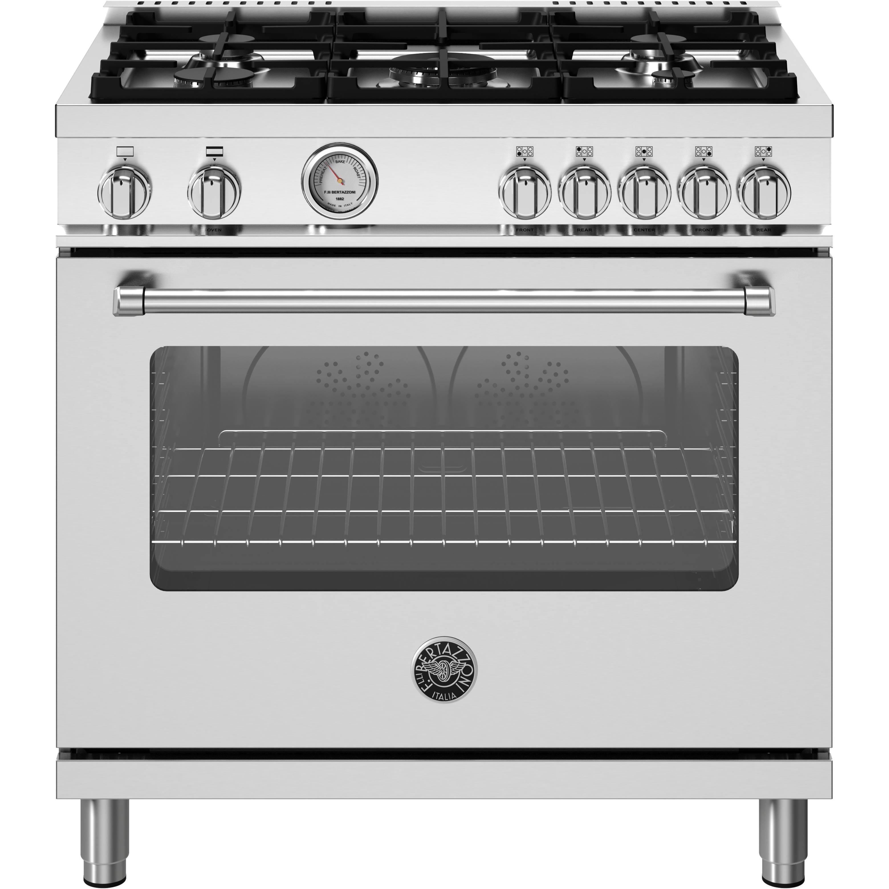 Bertazzoni 36 Inch Freestanding Gas Range MAS365GASXV - Professional Italian Gas Stove for Home Kitchen, Perfect for Cooking, Baking & Entertaining