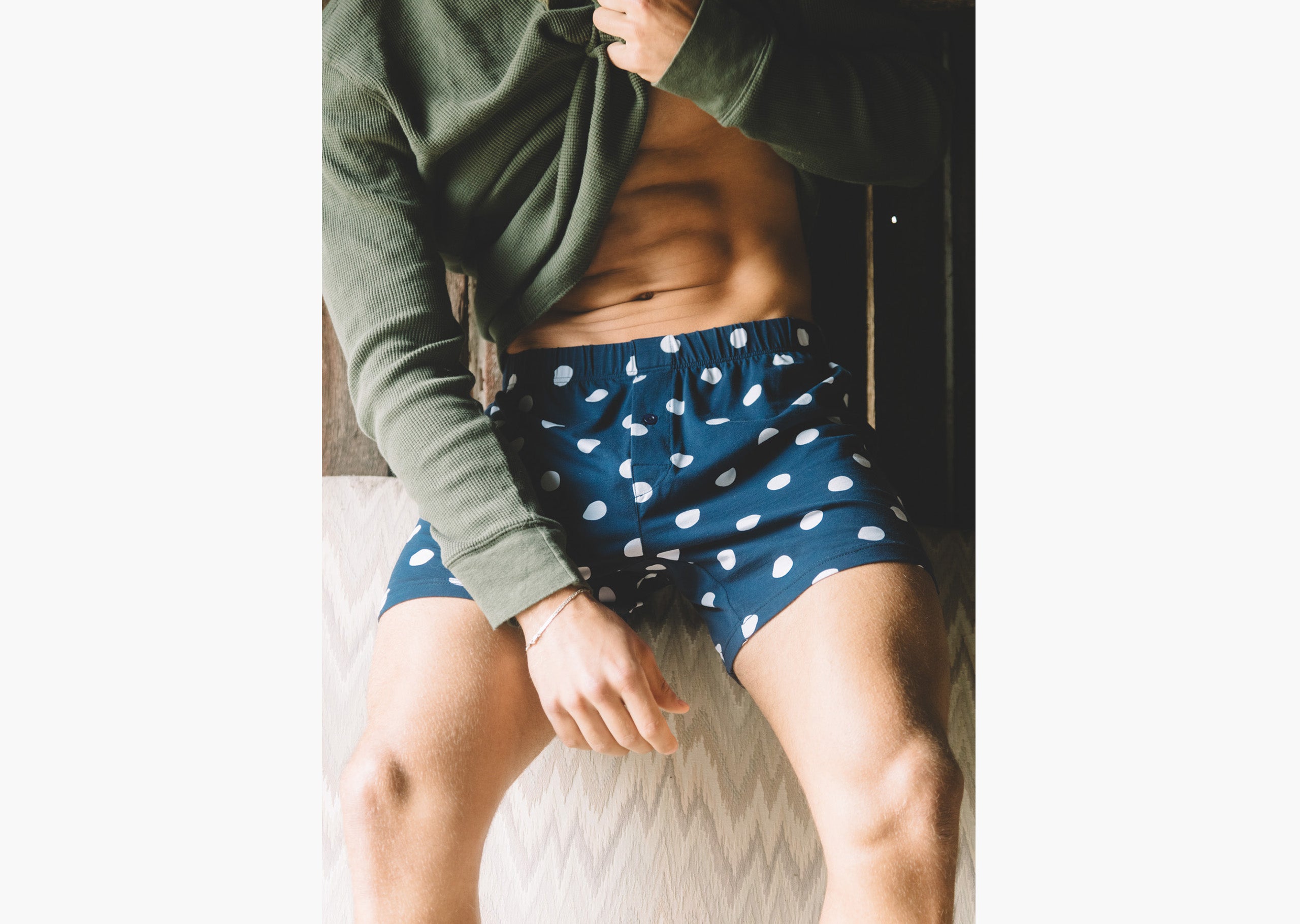 Slim Fit Boxer Briefs for Men - Navy Blue with Hand-Drawn Dots | Soft Comfortable Underwear for Daily Wear, Workout & Lounge | Premium Cotton Boxer Shorts