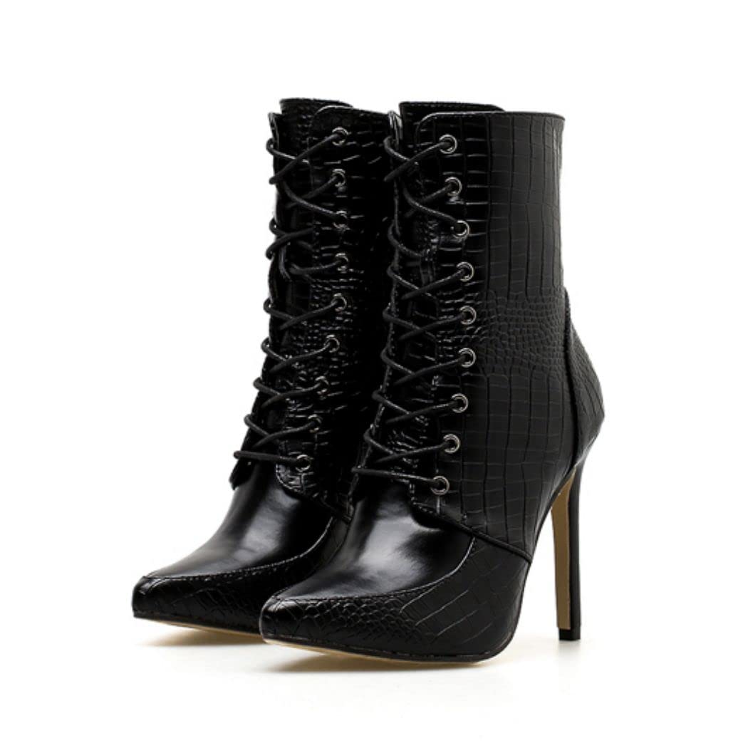 LRECHEU Women's Black Strappy Stiletto Heels - Pointed Toe Ankle Boots for Evening Parties, Date Nights & Special Occasions