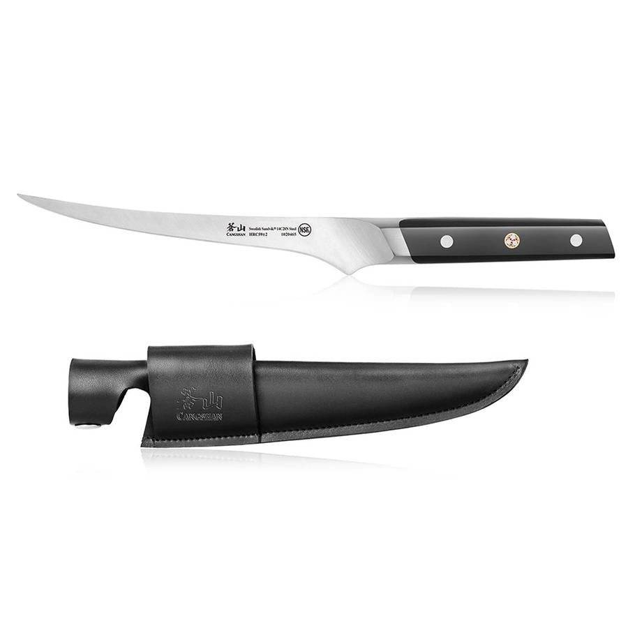 Cangshan TC Series 7-Inch Fillet Knife with Leather Sheath - High Carbon German Steel - Professional Kitchen Knife for Fish, Meat & Poultry - Perfect for Home Chefs, Camping & Outdoor Cooking
