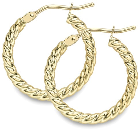 9ct Yellow Gold Medium Rope Style Creole Hoop Earrings for Women - Elegant & Timeless Jewelry for Parties, Weddings & Everyday Wear
