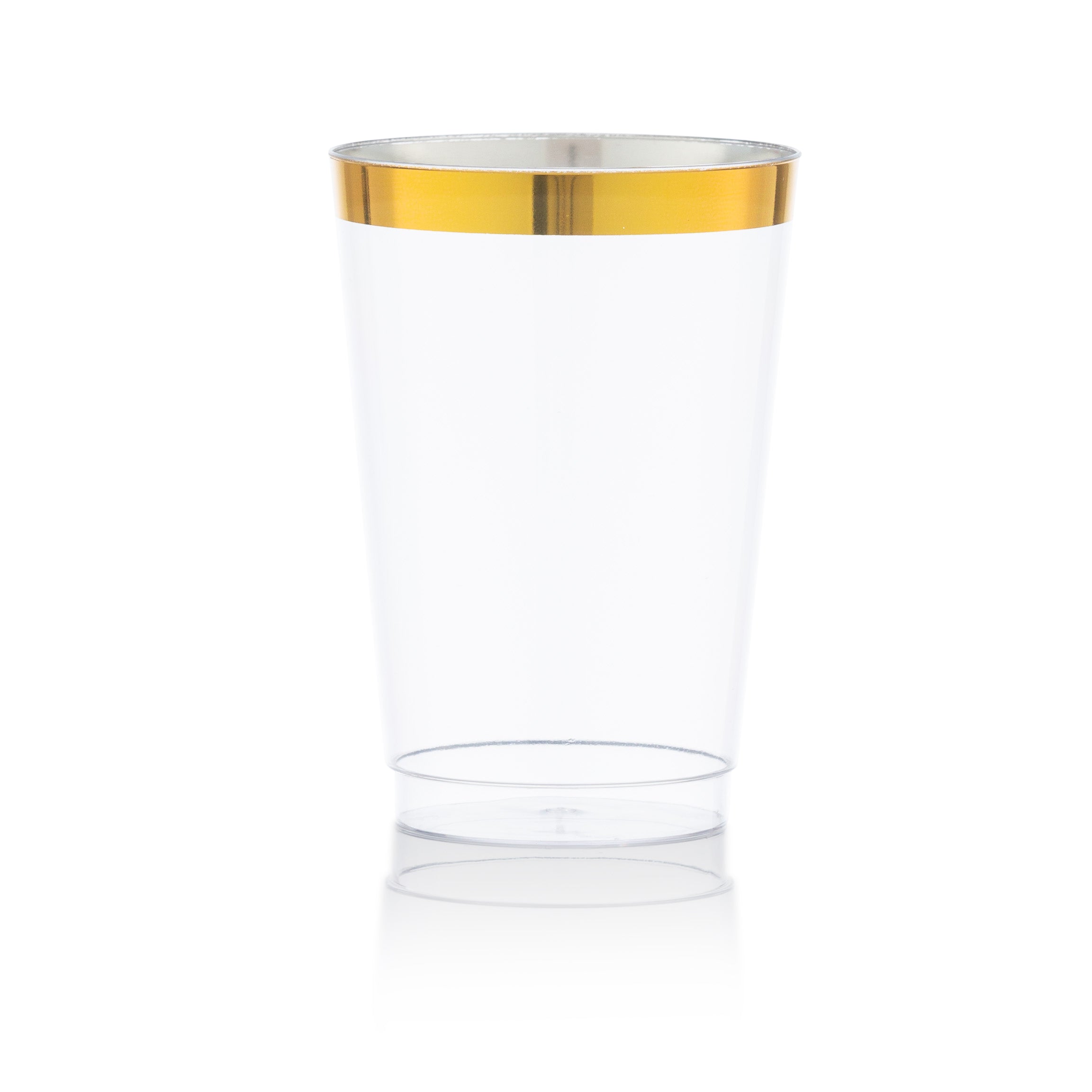 14 Oz Clear Plastic Tumblers with Gold Rim - Disposable Gold Plastic Cups for Parties, Weddings, and Events - Bulk Pack of 50