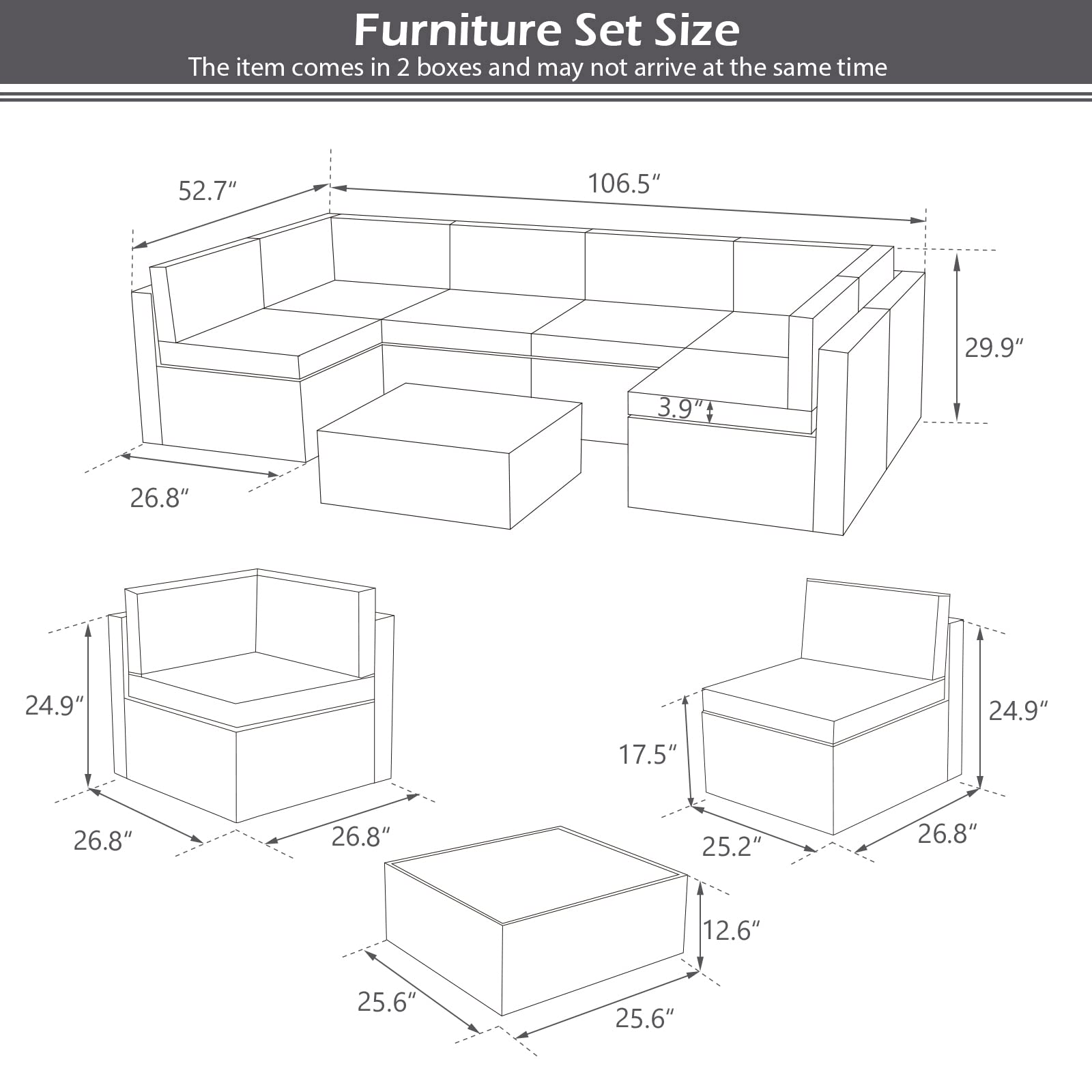 AECOJOY 7-Piece Outdoor Patio Furniture Set with Coffee Table - Waterproof PE Rattan Sectional Sofa & Grey Cushions - Perfect for Garden, Backyard, Poolside & Outdoor Entertaining