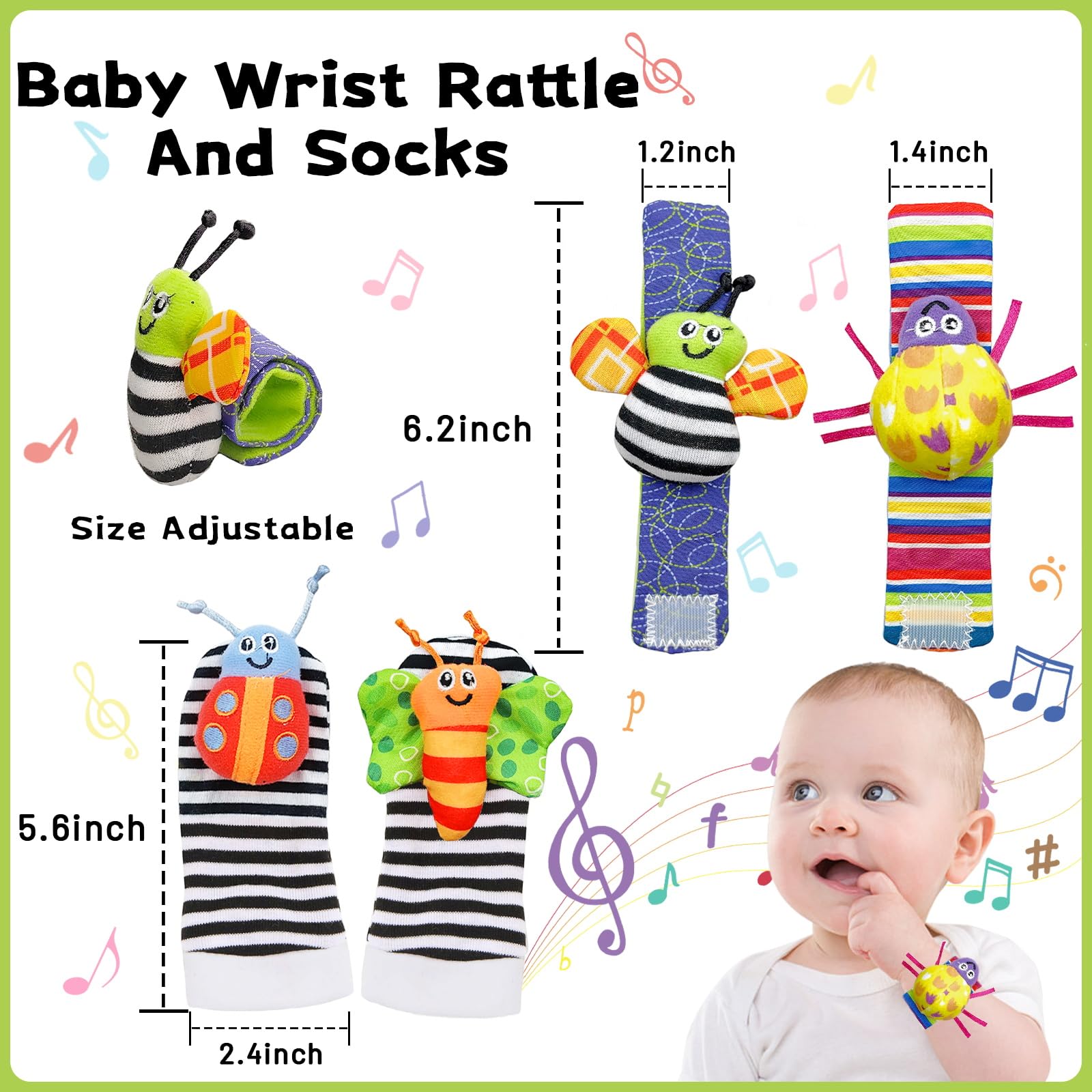 Morofme Baby Rattle Socks & Wrist Rattles - Soft Infant Hand & Foot Toys with Gentle Sounds - Newborn Sensory Development Toys for Boys & Girls 0-12 Months - Perfect Baby Shower Gift for Playtime & Tummy Time