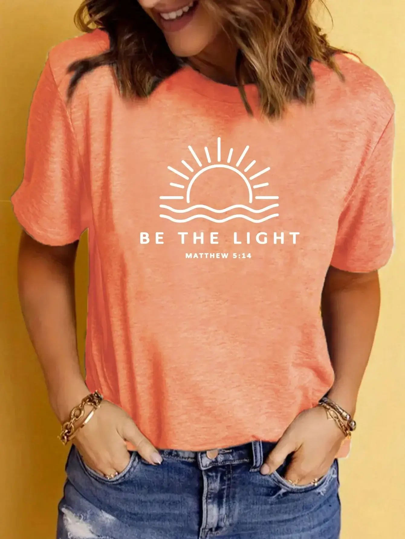 Women's Casual Round Neck 'Be the Light' Graphic T-Shirt - Soft Cotton Tee for Everyday Wear, Street Style & Layering