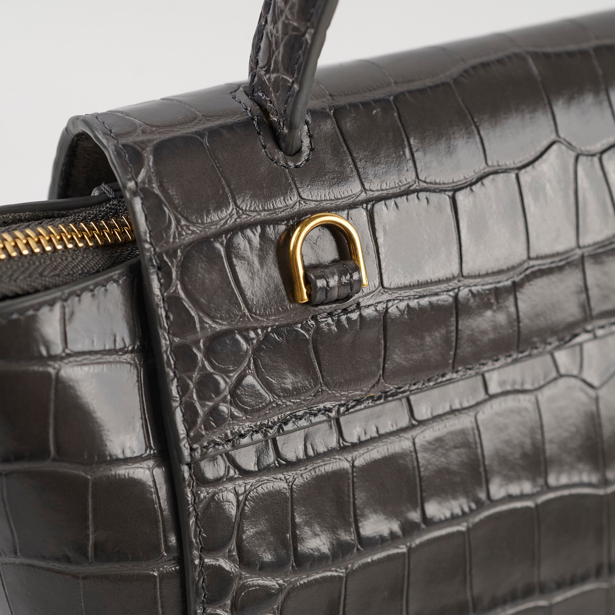 Celine Nano Belt Bag Crocodile Embossed Leather Crossbody Bag in Dark Grey | Luxury Designer Handbag for Women, Perfect for Work, Travel & Everyday Use