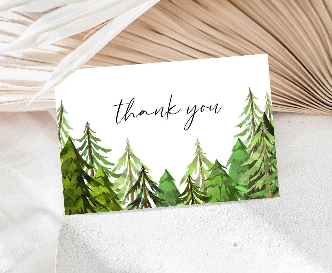 50 Pack Green Forest Thank You Cards - Watercolor Greenery Note Cards 4x6 Inches - Woodland Theme Stationery for Weddings, Baby Showers & Appreciation Gifts
