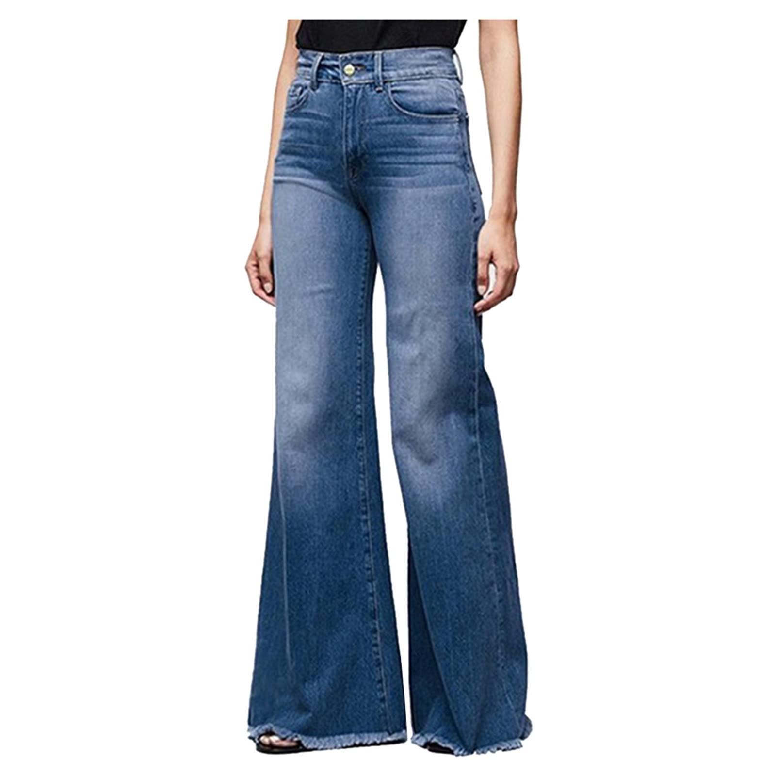 Women's High Waist Baggy Jeans - Wide Leg Denim Pants with Flap Pockets | Straight Cut Casual Loose Trousers | Classic Streetwear Style | B-Navy Color | XX-Large Size | Perfect for Everyday Wear, Street Fashion & Casual Outings