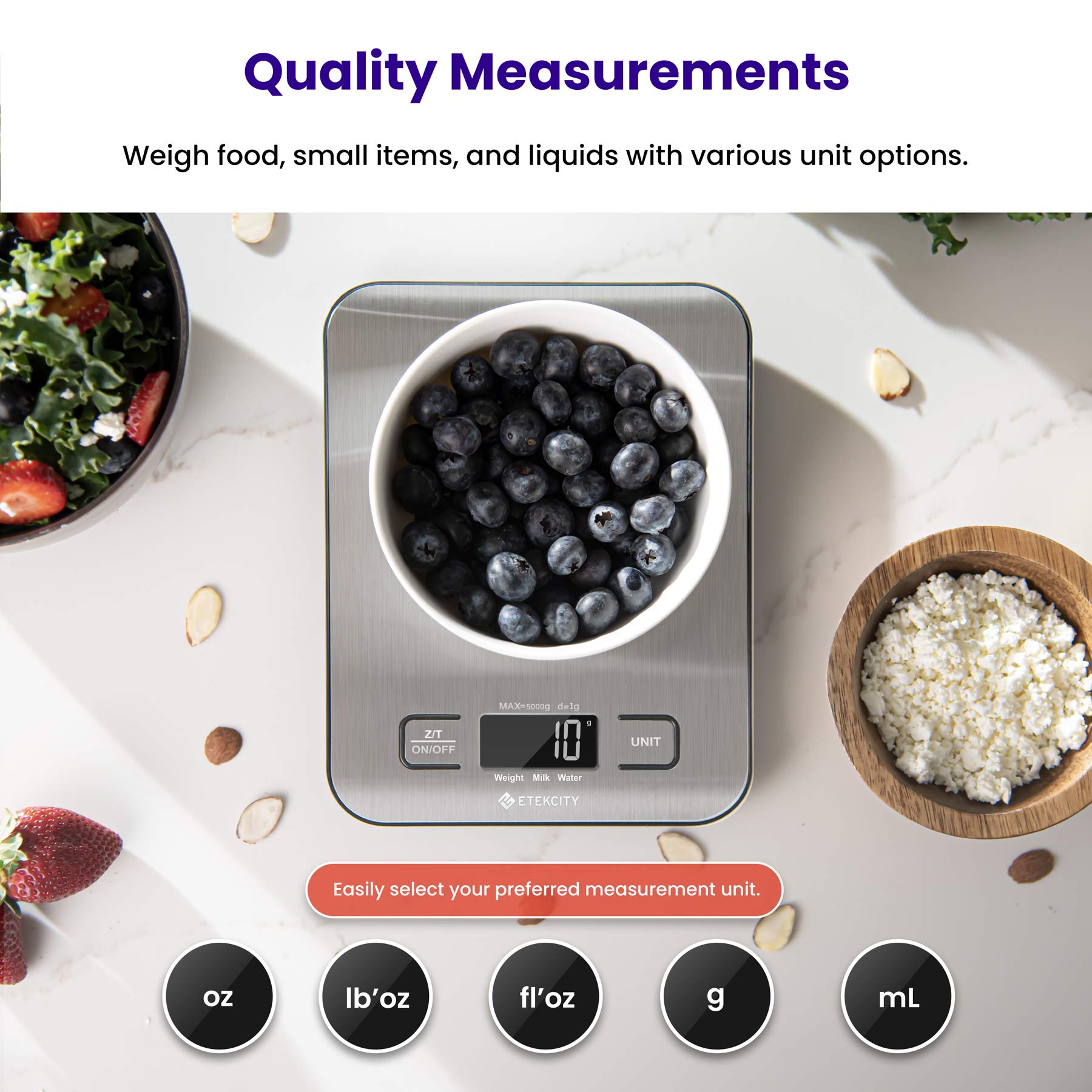 Etekcity Digital Smart Scale - Bluetooth Body Weight Analyzer & Food Kitchen Scale with 304 Stainless Steel | Track BMI, Fat & Muscle Mass | Perfect for Home Gym, Bathroom & Healthy Cooking