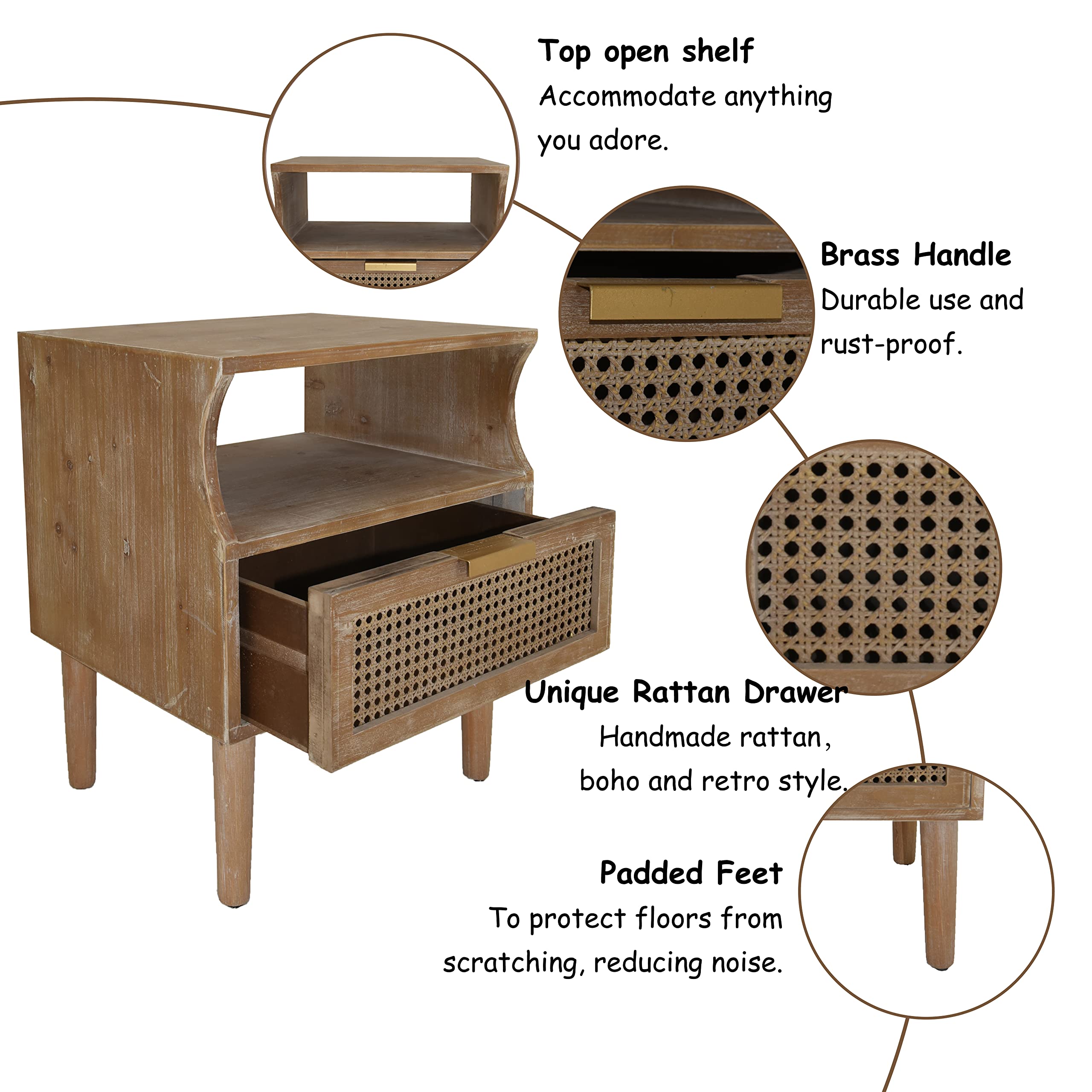 Rustic Farmhouse Nightstand with Woven Fronts - Industrial Accent End Table with Storage for Bedroom & Living Room - Perfect for Farmhouse Decor, Small Space Storage, and Cozy Bedside Organization