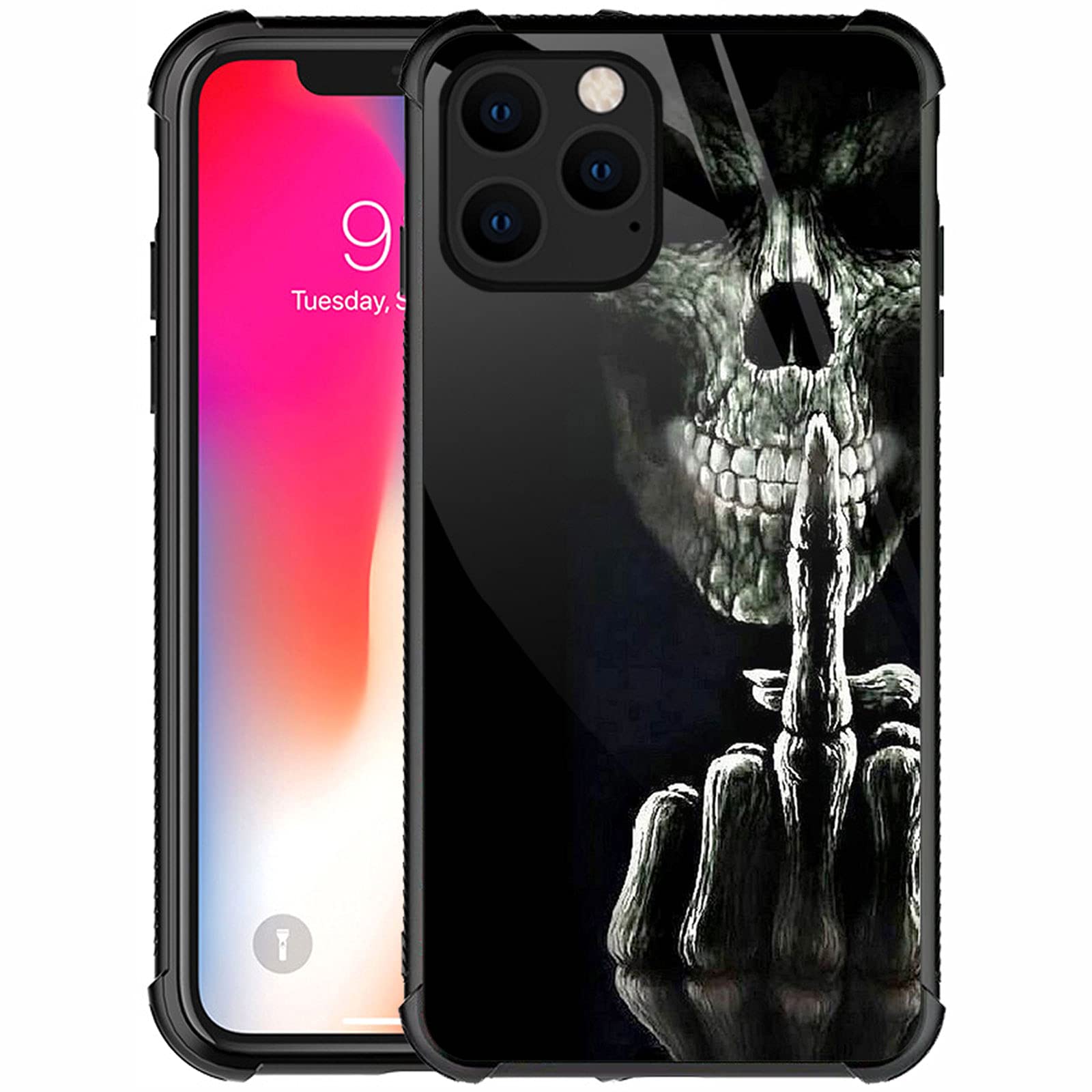 Shockproof Anti-Scratch Hard PC Case for iPhone 13 Mini with Skull & Middle Finger Design - Stylish Protective Cover for Everyday Use, Travel & Outdoor Activities
