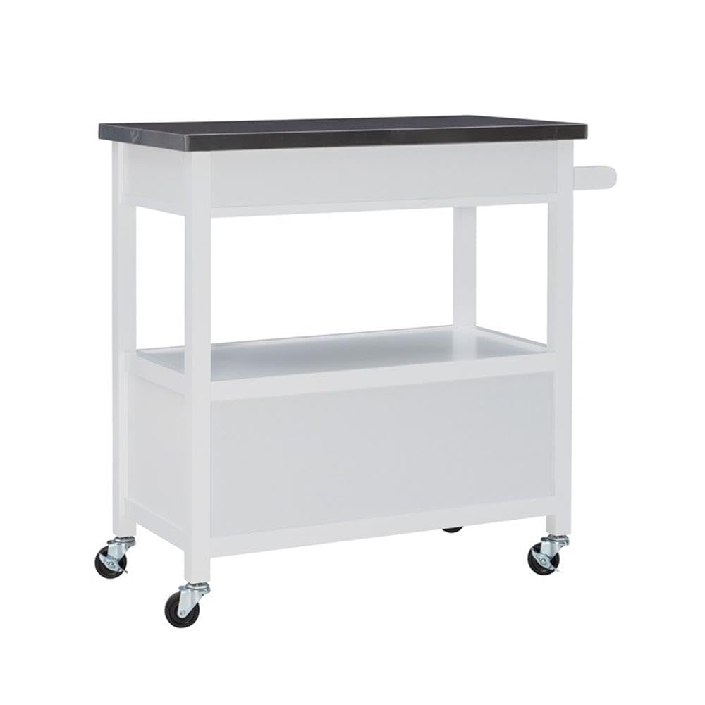 Glossy White Transitional Wood Kitchen Cart - Rolling Island with Storage for Small Spaces, Perfect for Dining & Food Prep