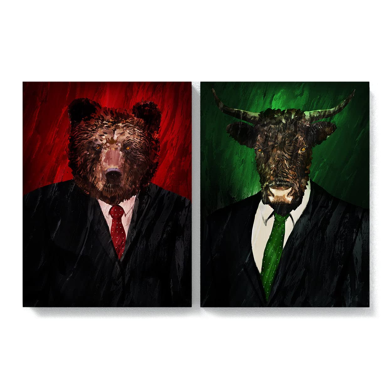 Bull & Bear Wall Art Print - 12x16 Inch Stock Market Canvas Painting for Office & Home Decor | Financial Wall Street Theme, Entrepreneur Gift, Modern Artwork for Living Room & Workspace
