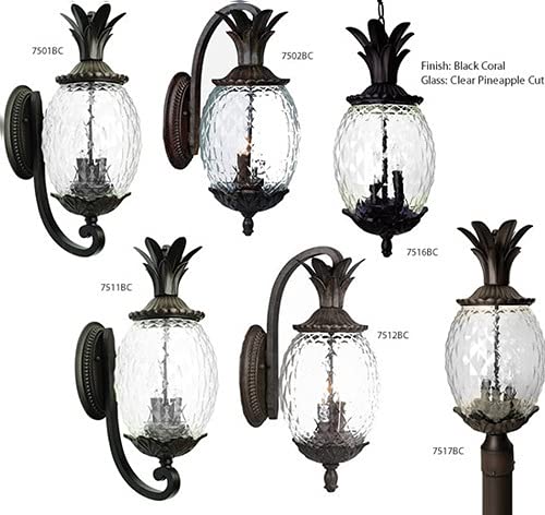 Acclaim Lighting 7511BC Lanai Collection Large Outdoor Wall Mounted Pineapple Dimmable Lantern - Durable Anti-Rust Cast Aluminum 3-Light Fixture in Black Coral - Perfect for Porch, Patio, Garden & Entryway Lighting