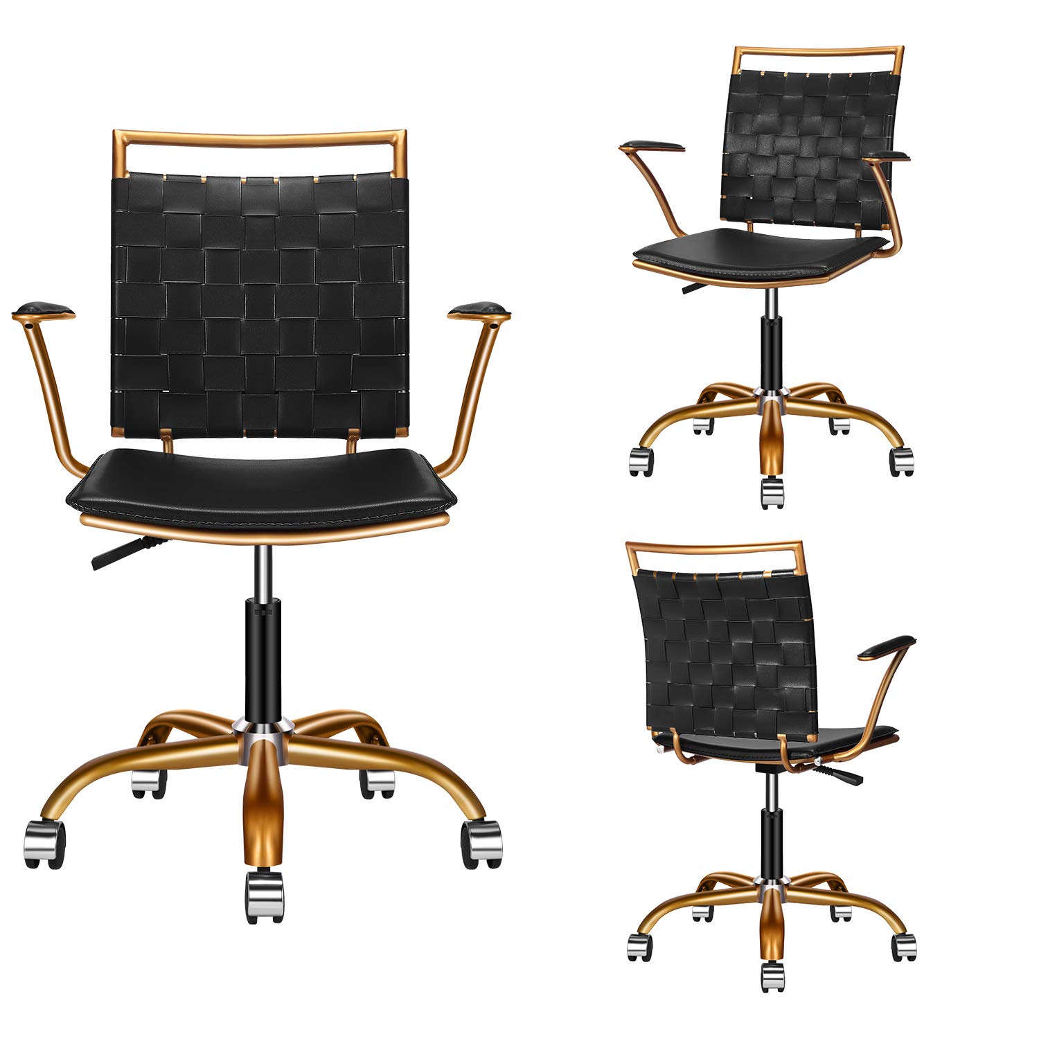 Ergonomic Office Chair with Vegan Leather - Black & Gold Swivel Desk Chair for Home & Reception, Extra Back & Lumbar Support | Perfect for Long Work Hours, Gaming & Conference Rooms