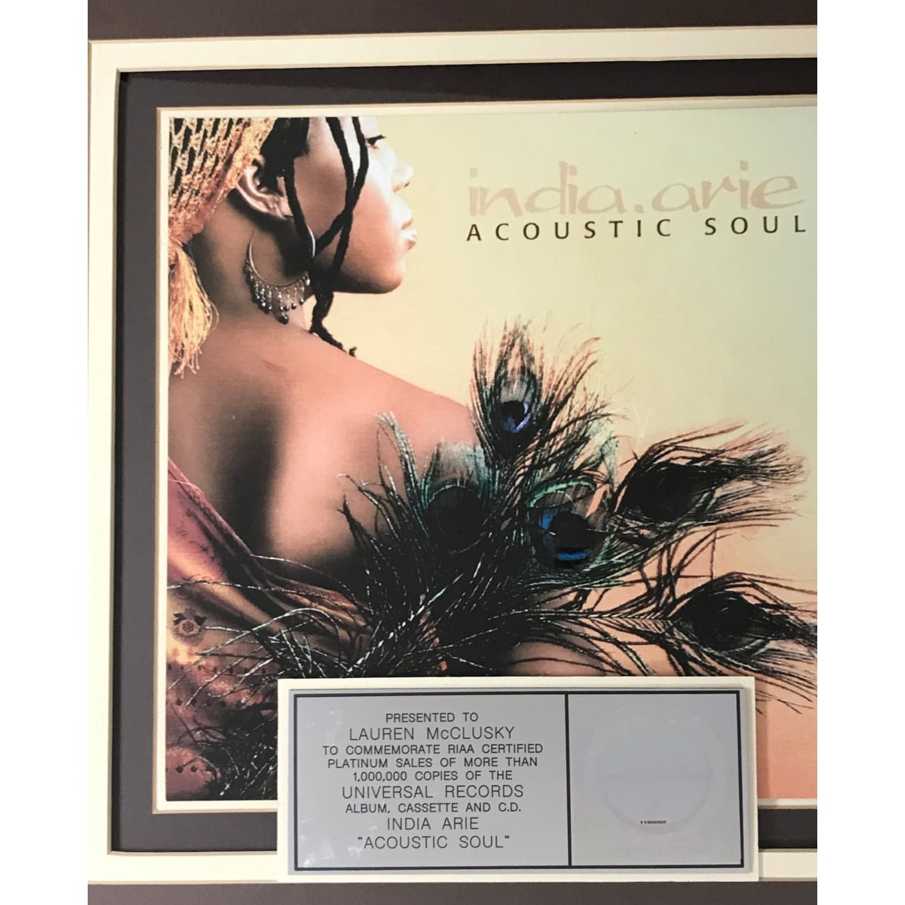 India Arie Acoustic Soul RIAA Platinum Album Award - Certified Music Collectible for Fans & Display - Perfect for Home Decor, Music Room, or Gift for Soul Music Lovers