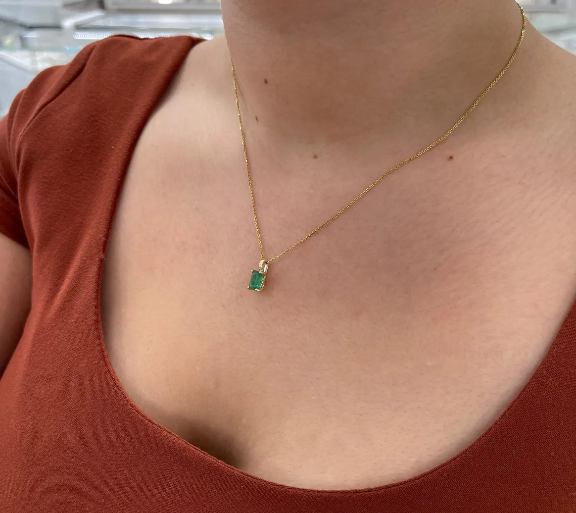 3.50ct Natural Emerald Cut Dark Green Emerald Floral Prong Necklace for Women - Elegant Jewelry Gift for Anniversary, Wedding & Special Occasions