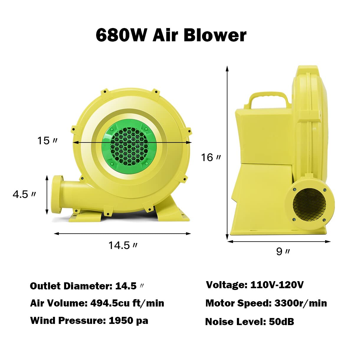 GOFLAME 735W 1HP Electric Air Blower Fan for Inflatables - Portable & Powerful Bounce House Blower for Jump Slides, Bouncy Castles, Party Rentals - Ideal for Outdoor Events, Birthday Parties, and Backyard Fun