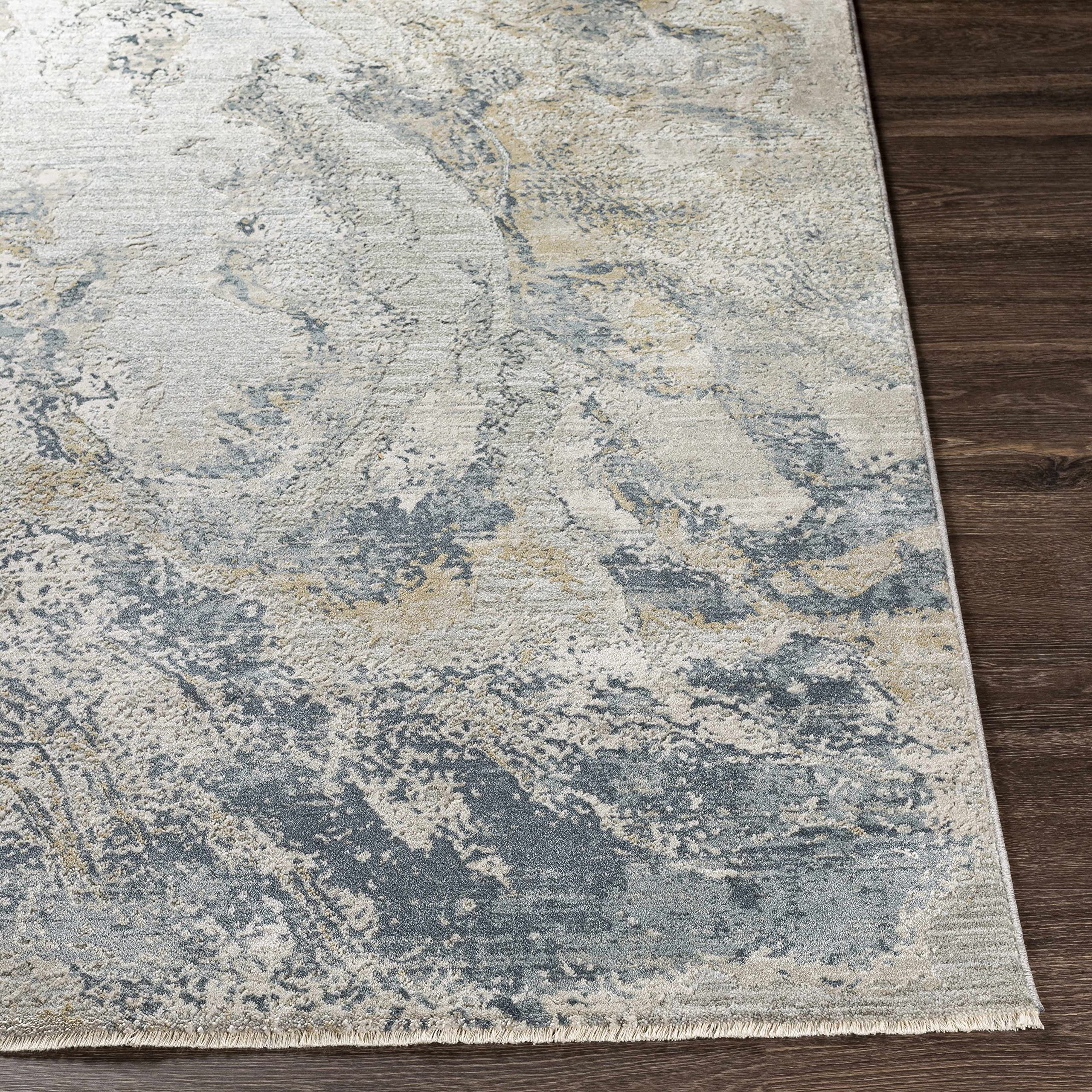 Modern Abstract Area Rug for Living Room & Bedroom - Hauteloom Maddington Carpet in Gray, Olive Green, Blue - 2'7