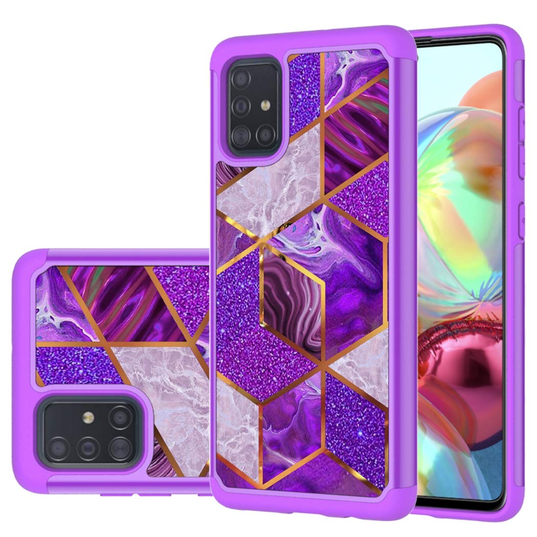 Shockproof Heavy Duty Samsung Galaxy A51 4G Case - Dual Layer Protective Cover for Women & Girls, Purple Marble Design | Perfect for Daily Use, Outdoor Activities & Travel Protection