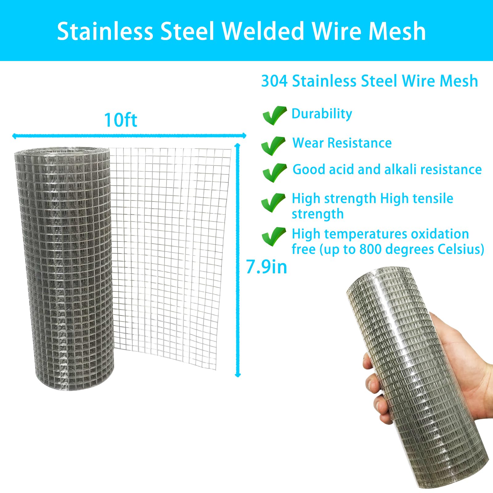 304 Stainless Steel Wire Mesh Roll - 7.9