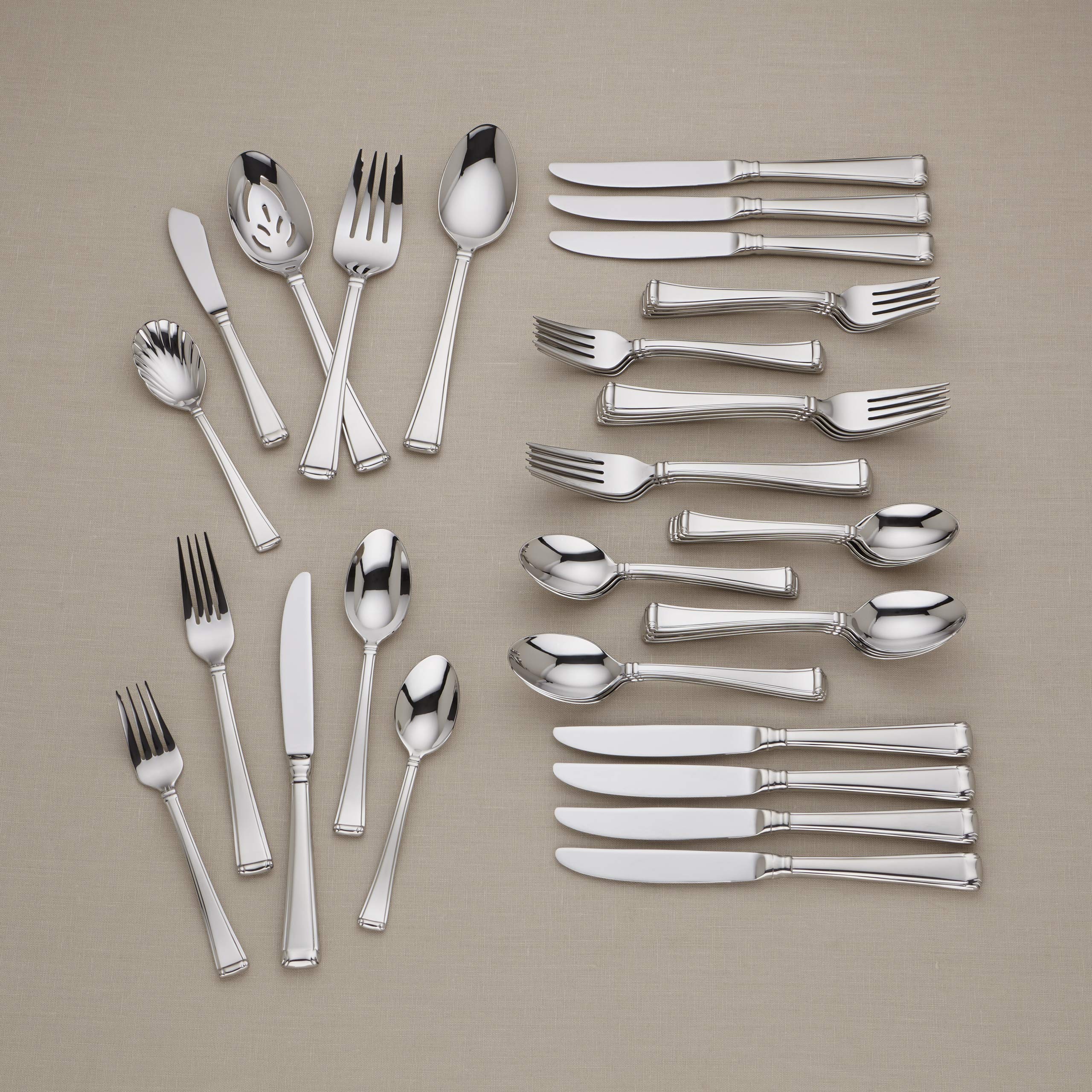 Gorham Column 45-Piece Stainless Steel Flatware Set - 6.70 LB Weight - Elegant Dinnerware for Formal Dining, Wedding Gifts & Holiday Entertaining