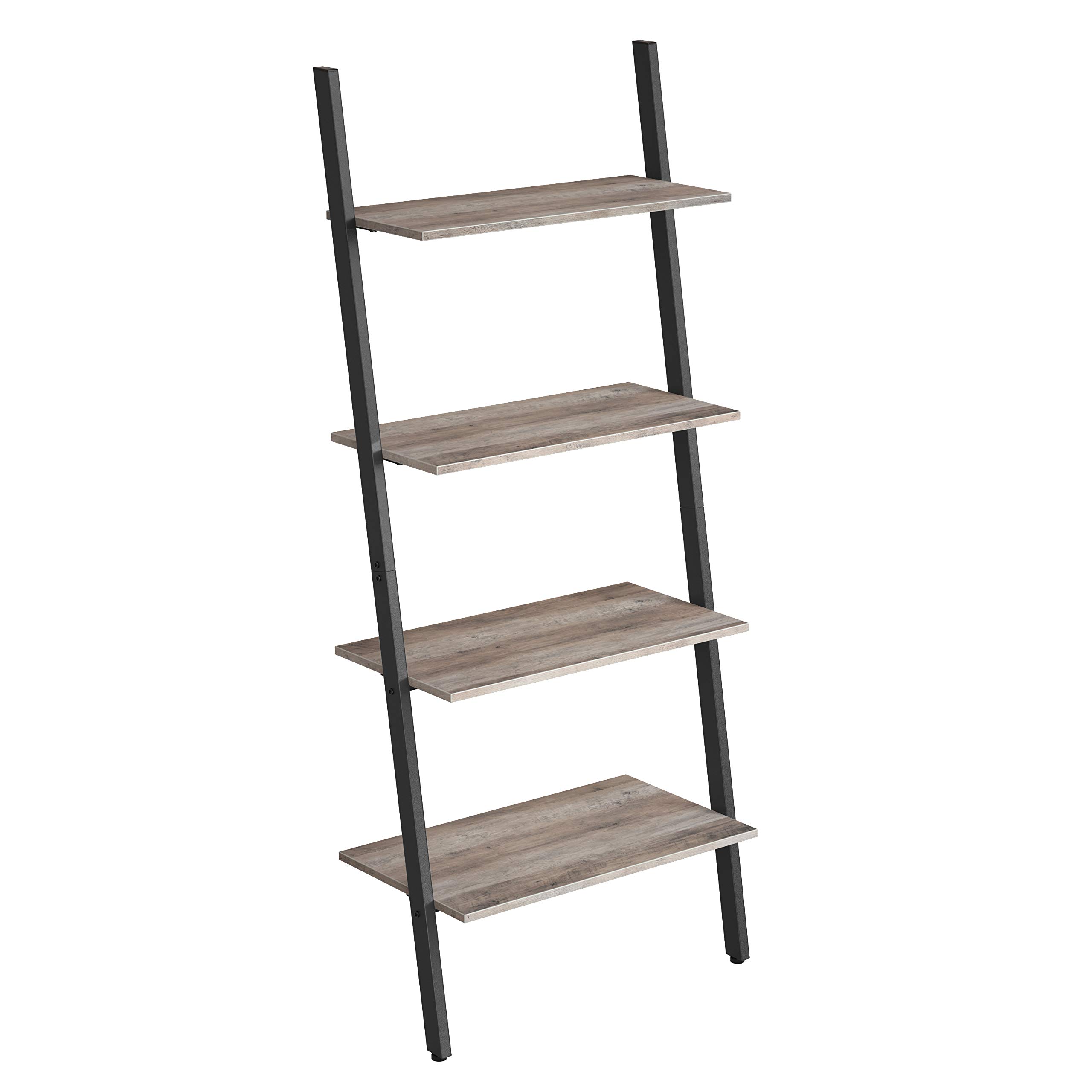 VASAGLE 4-Tier Industrial Ladder Shelf - Sturdy Steel Storage Rack for Books, Decor & Organizing | Perfect for Living Room, Kitchen, Office | Space-Saving Leaning Wall Shelf in Greige & Black ULLS043B02 | Ideal for Small Spaces, Home Organization & Stylish Display